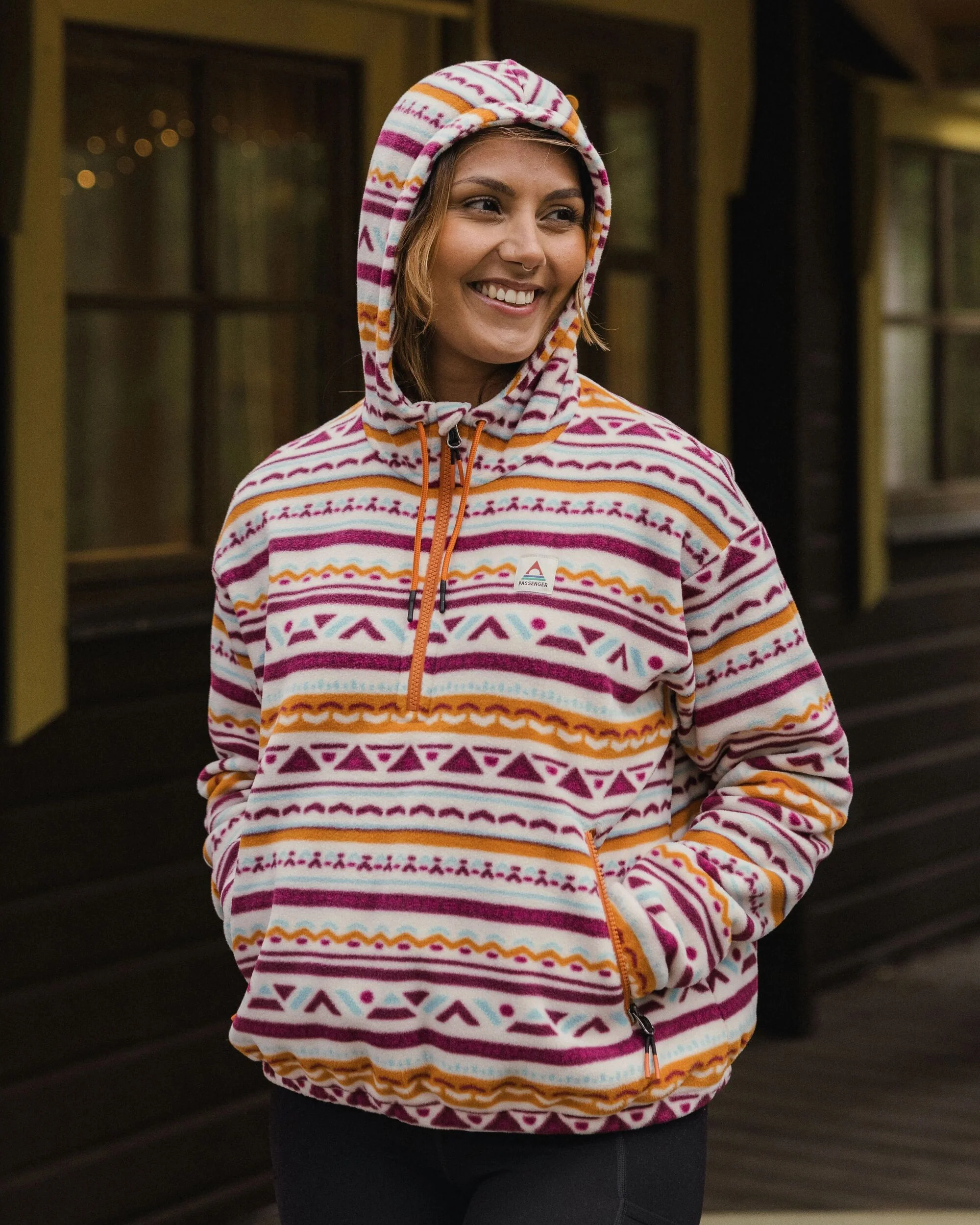 Ayla Micro Polartec® Hooded Fleece - Geo Tracks Birch - Image 4