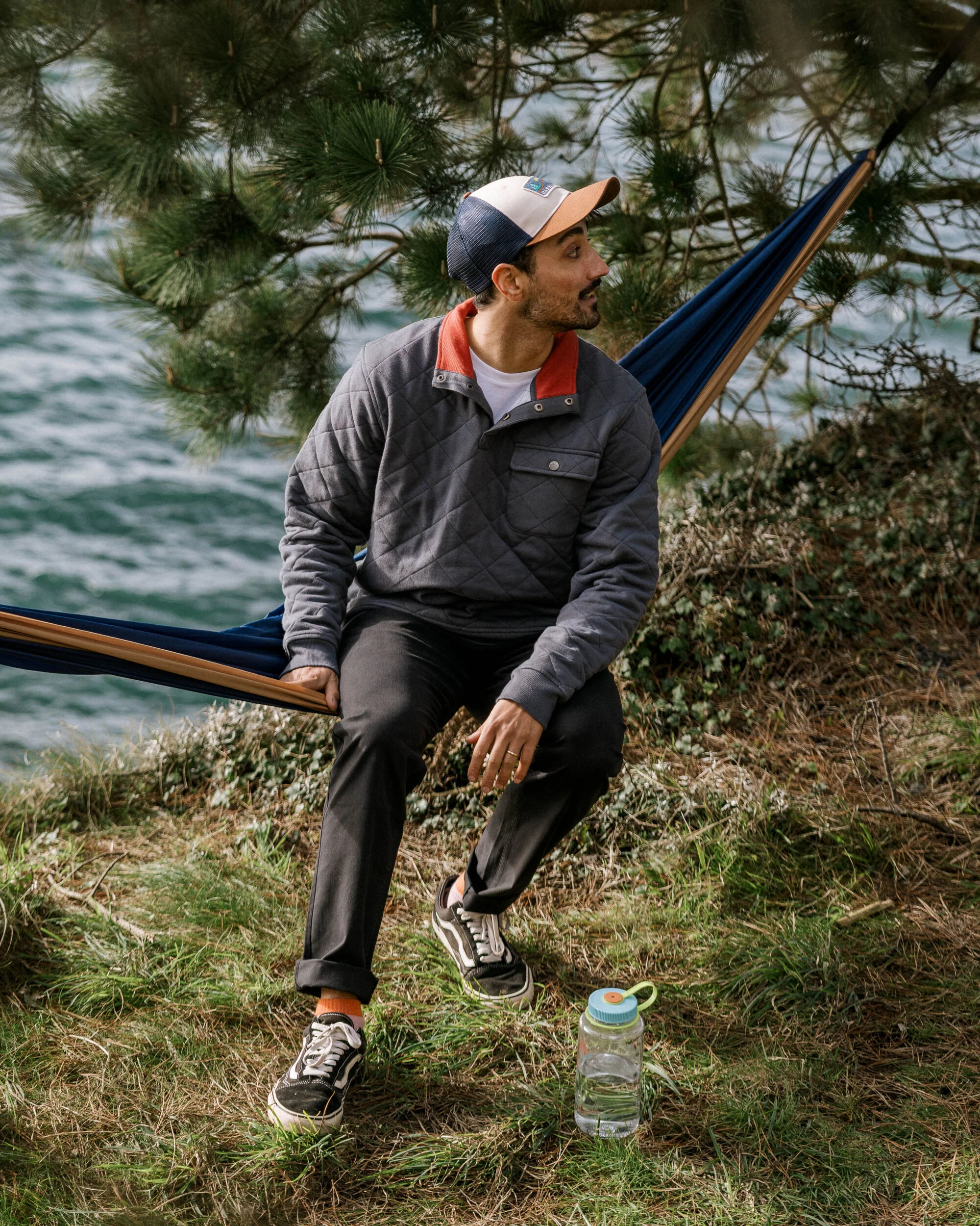 Bark Quilted Popper Up Sweatshirt - Charcoal - Image 3