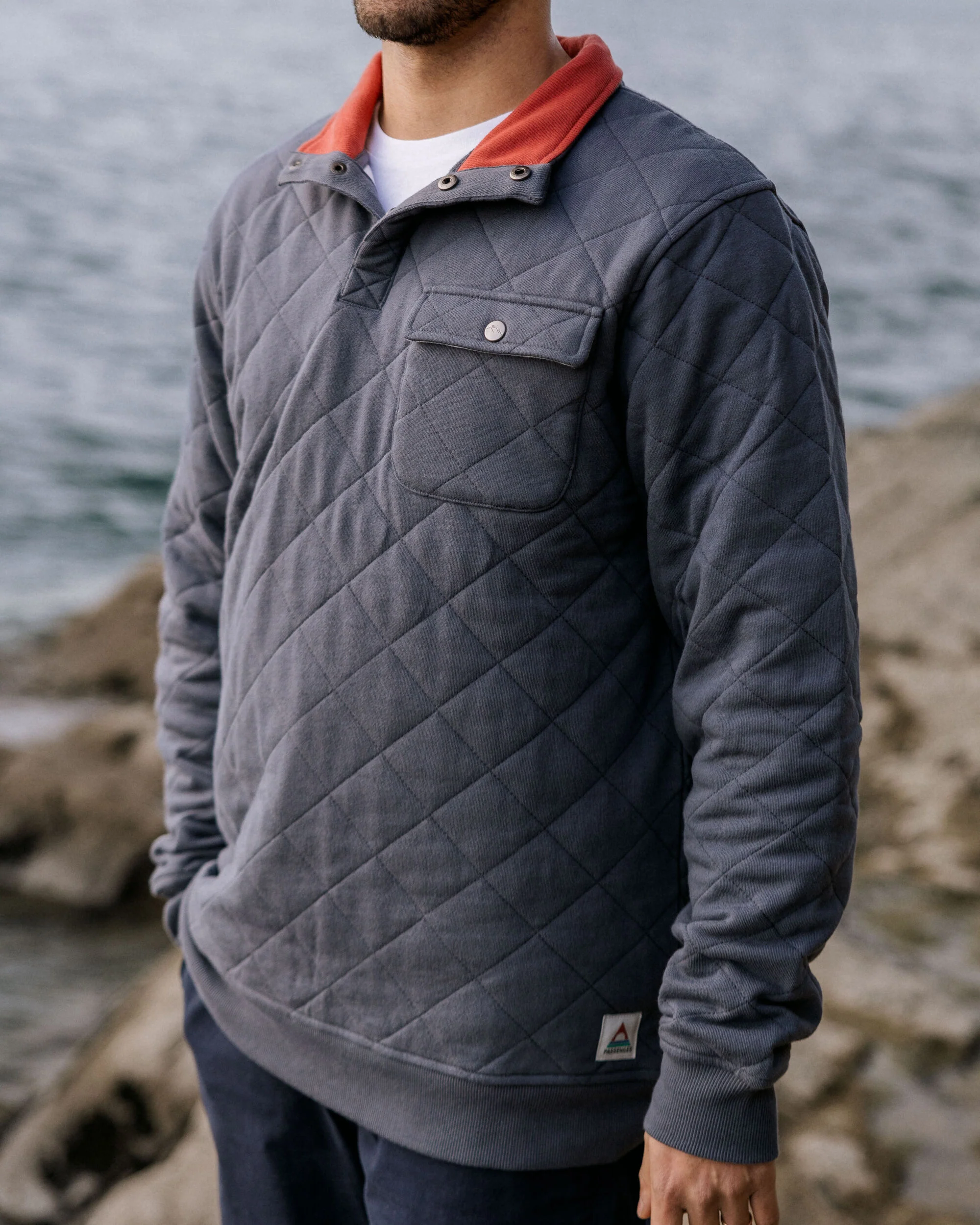 Bark Quilted Popper Up Sweatshirt - Charcoal - Image 5