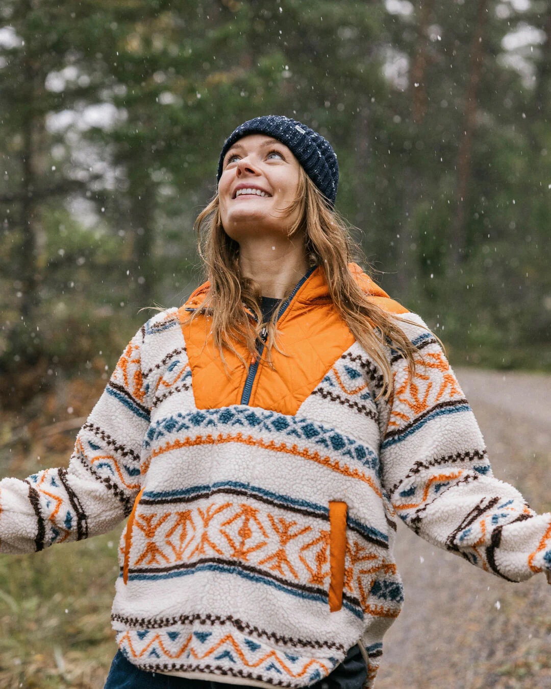 Beaumont Sherpa Hooded Fleece - Homespun Stripe Sunrise Orange - Image 4