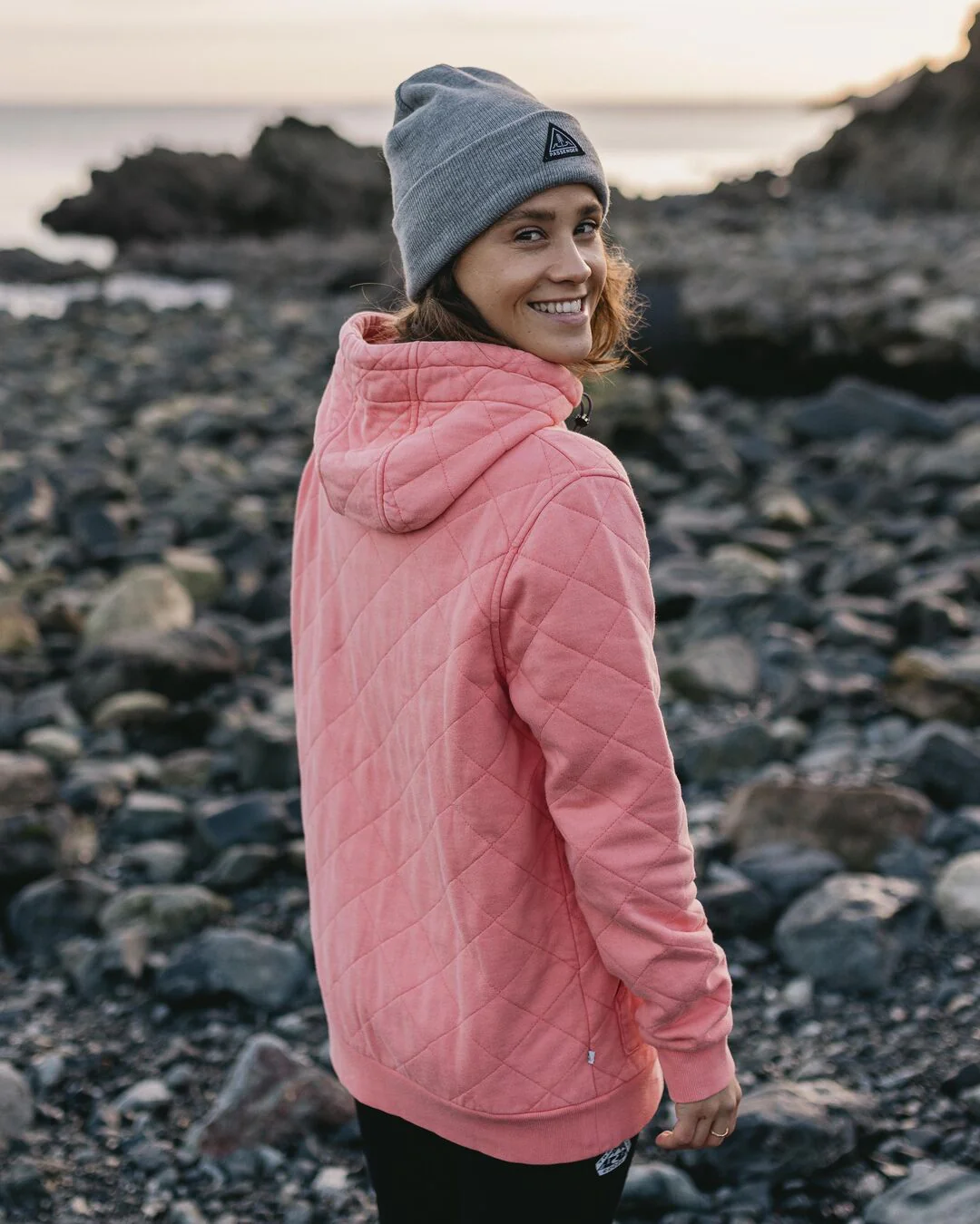 Clementine Quilted Popper Up Hoodie - Shell Pink - Image 7