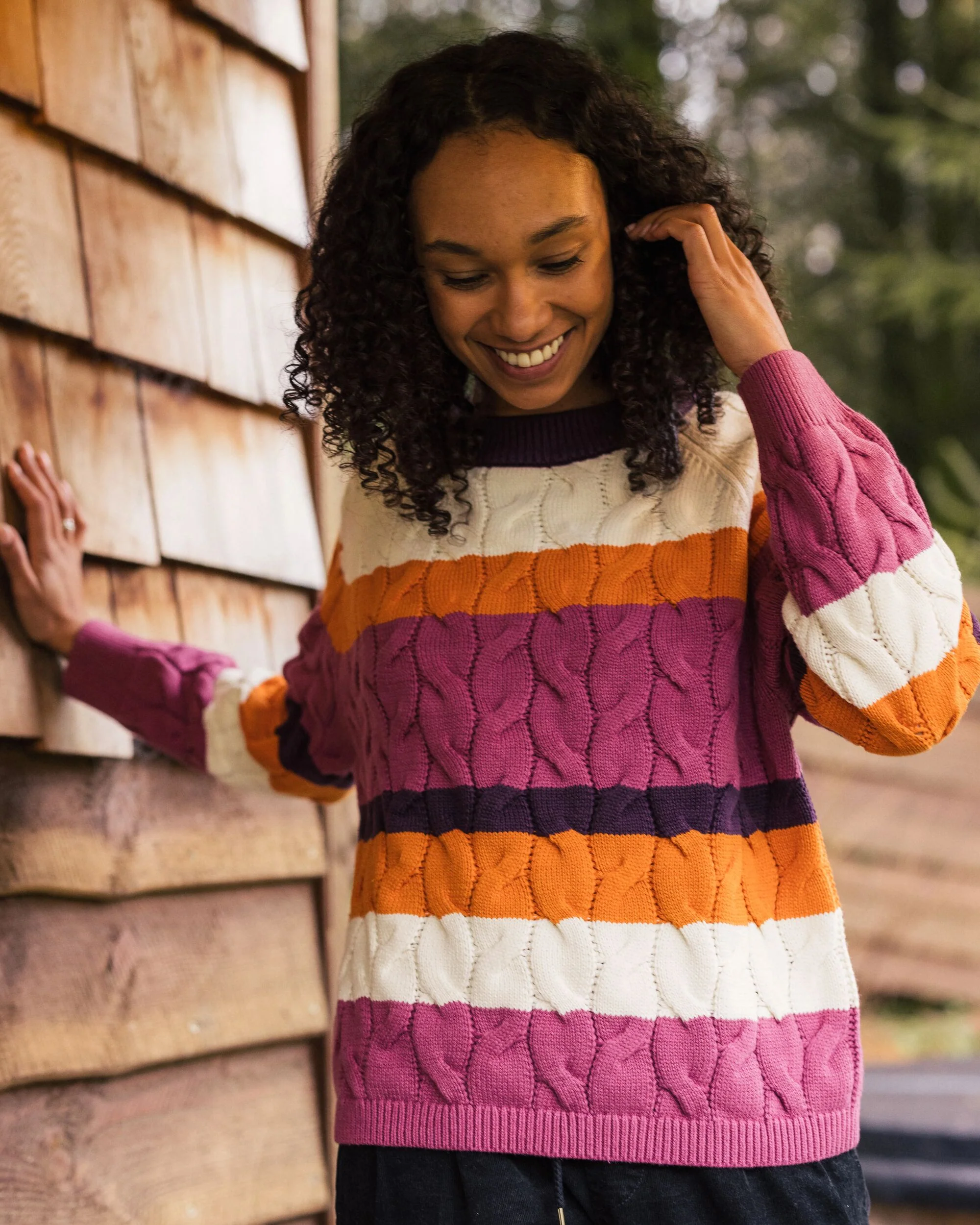Comfort Organic Cotton Knitted Jumper - Rhubarb Multi Stripe - Image 5