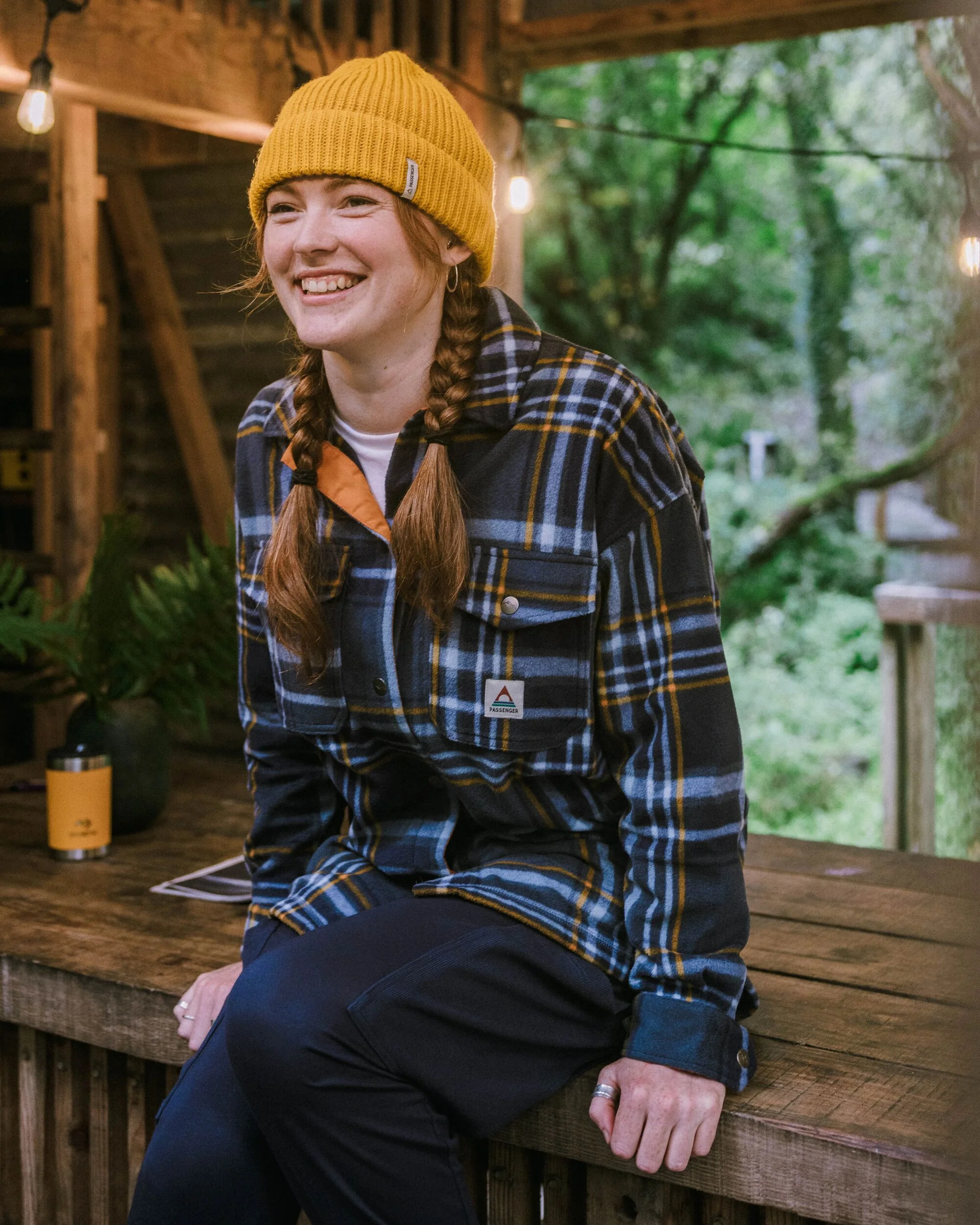 East Polar Fleece Shirt - Rich Navy/Faded Denim Check - Image 3