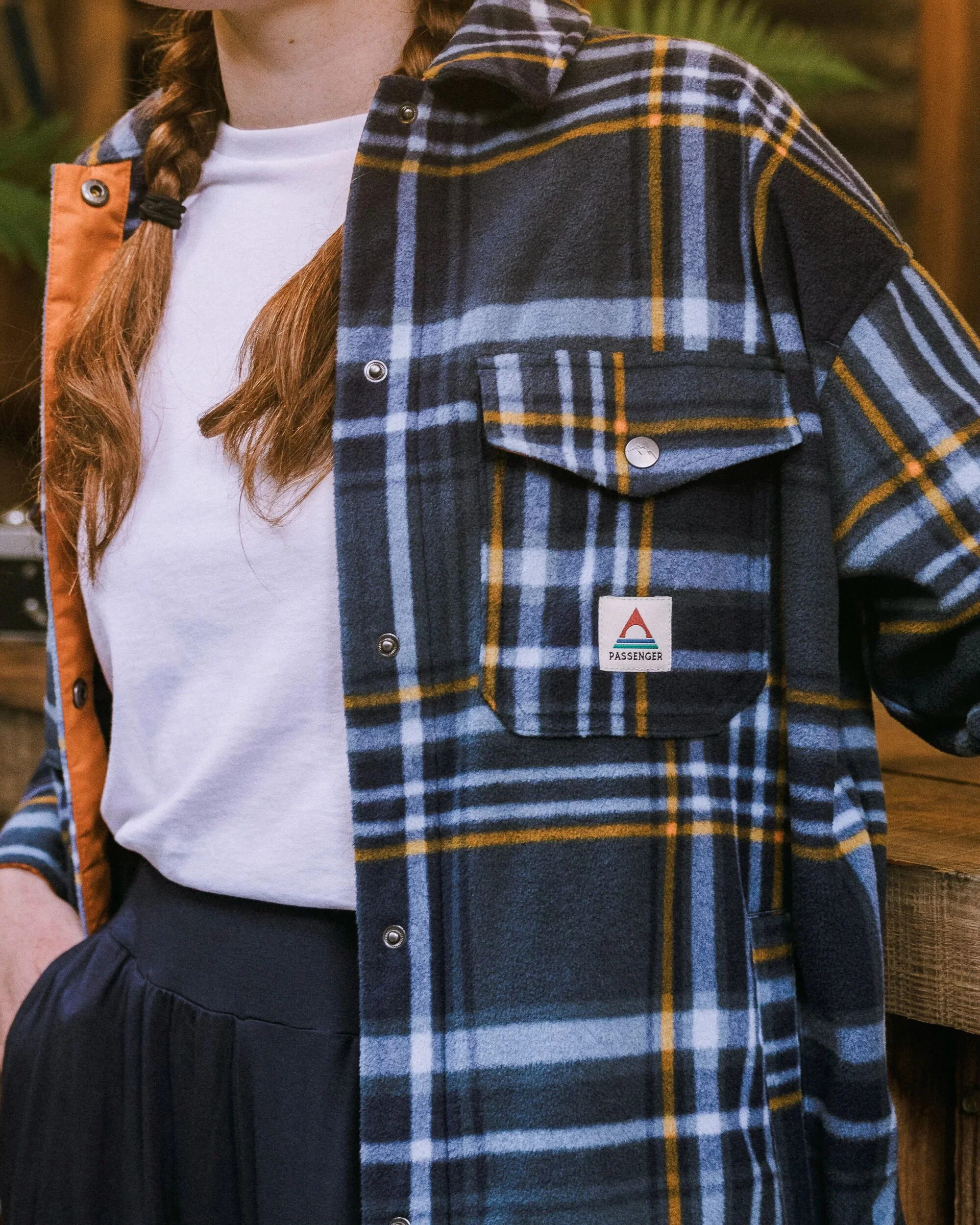East Polar Fleece Shirt - Rich Navy/Faded Denim Check - Image 5