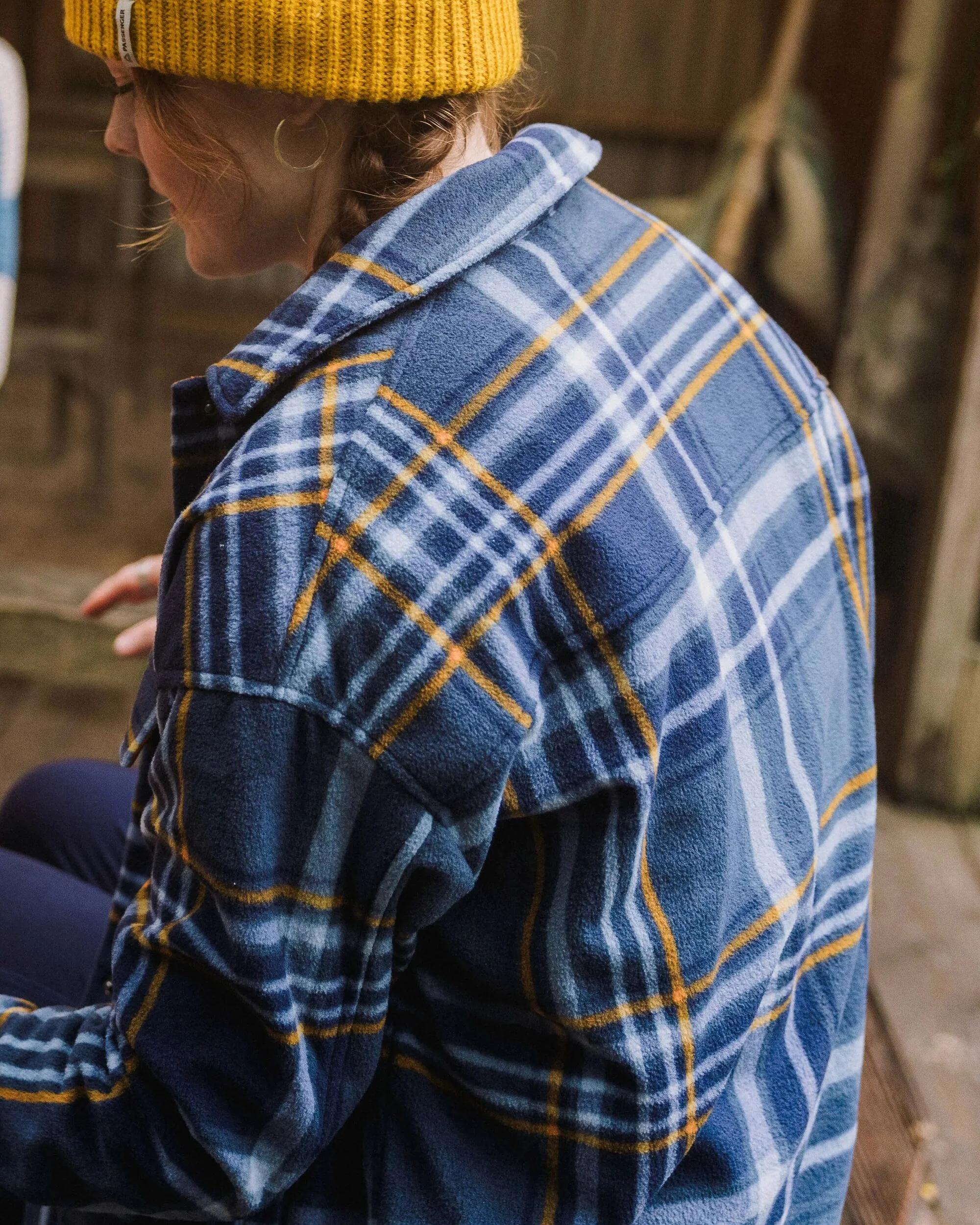 East Polar Fleece Shirt - Rich Navy/Faded Denim Check - Image 6