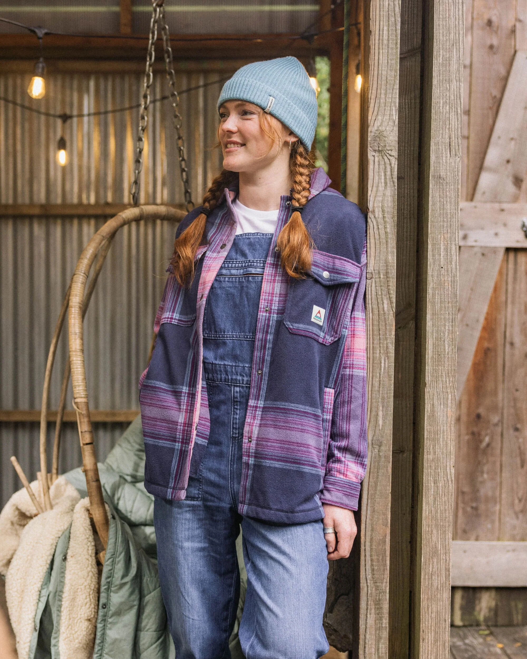 East Polar Fleece Shirt - Rich Navy/Pink Haze Check - Image 4
