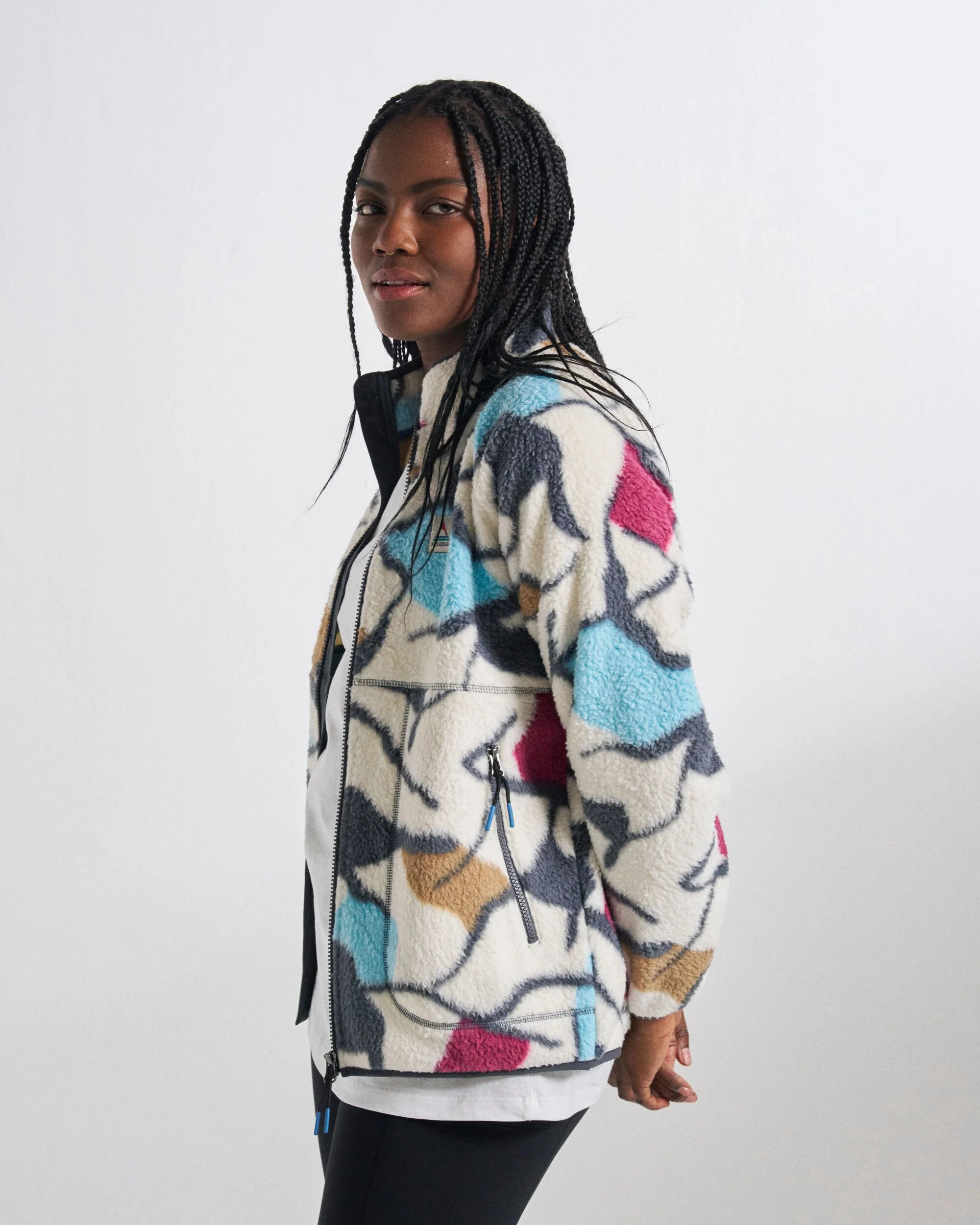 Fairbanks Full Zip Sherpa Fleece - Abstract Trails Off White - Image 7