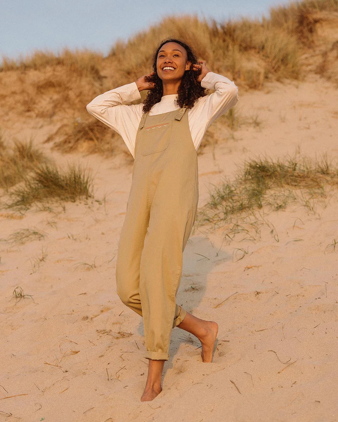 Faye Organic Cotton Dungarees - Biscuit - Image 3