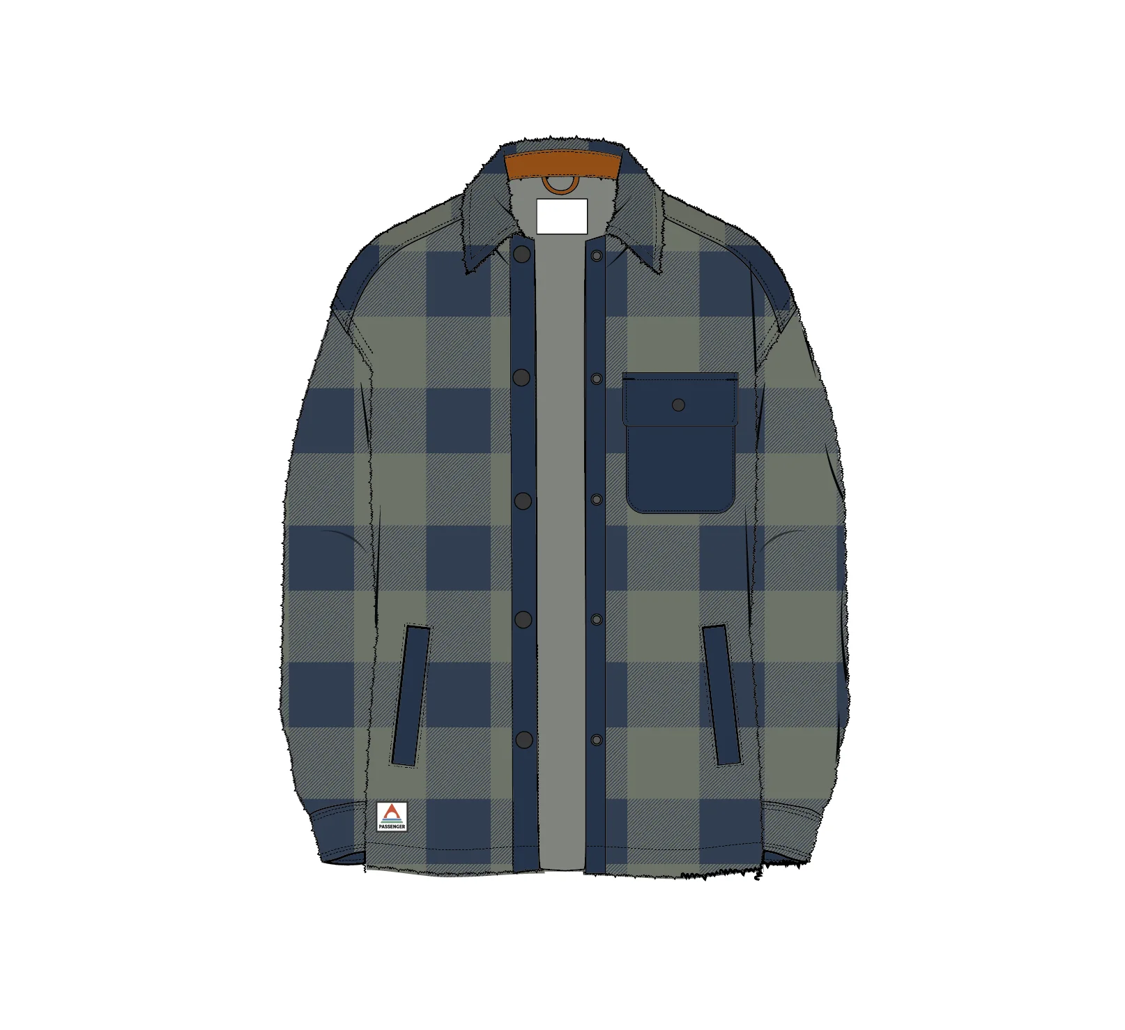 Firelight Sherpa Lined Overshirt - Dusty Olive/Dark Denim Check - Image 11