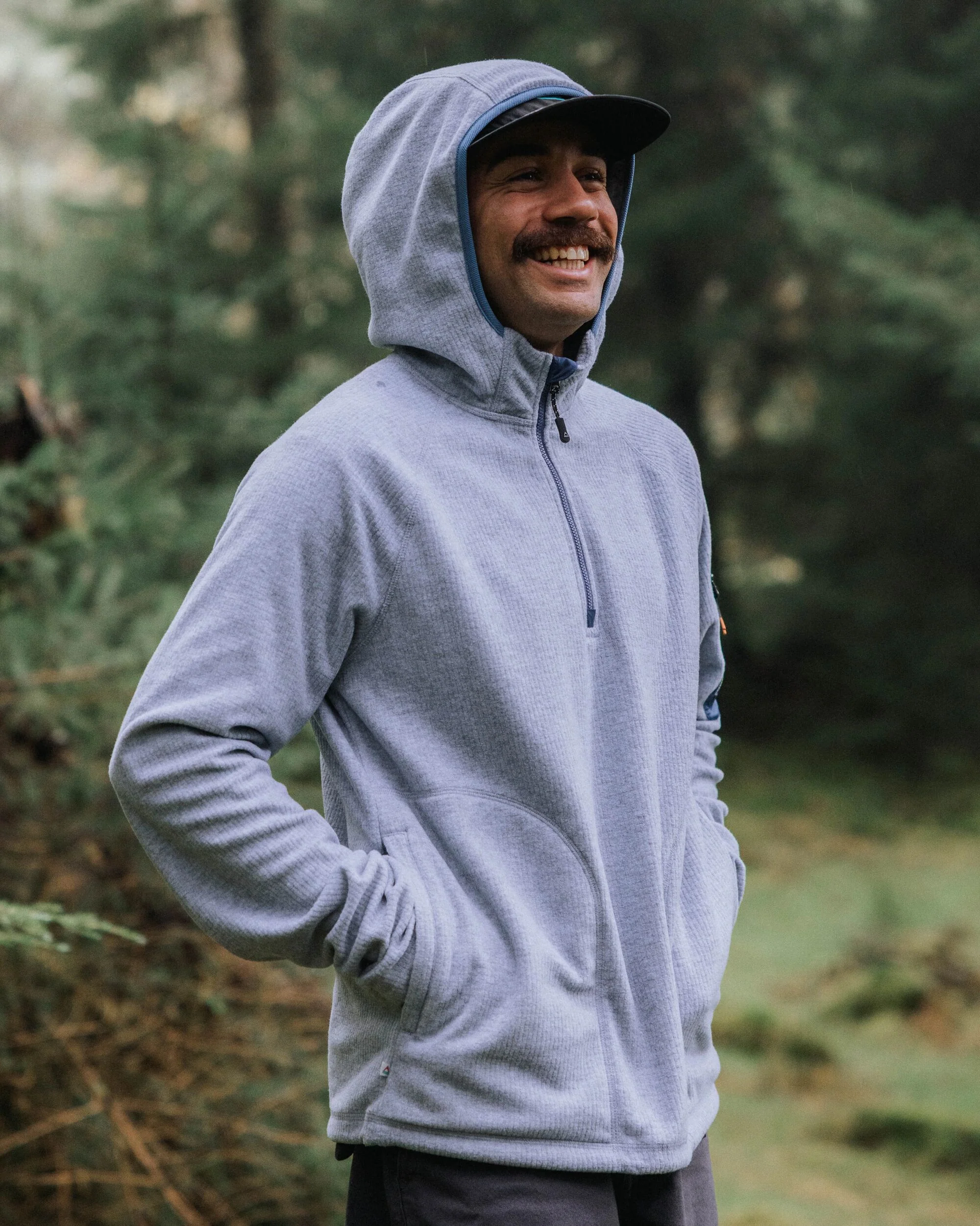 Forestscape Grid Fleece Hoodie - Grey Marl - Image 3
