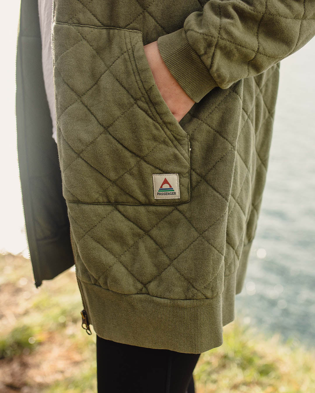 Getaway Quilted Full Zip Hoodie - Khaki - Image 6