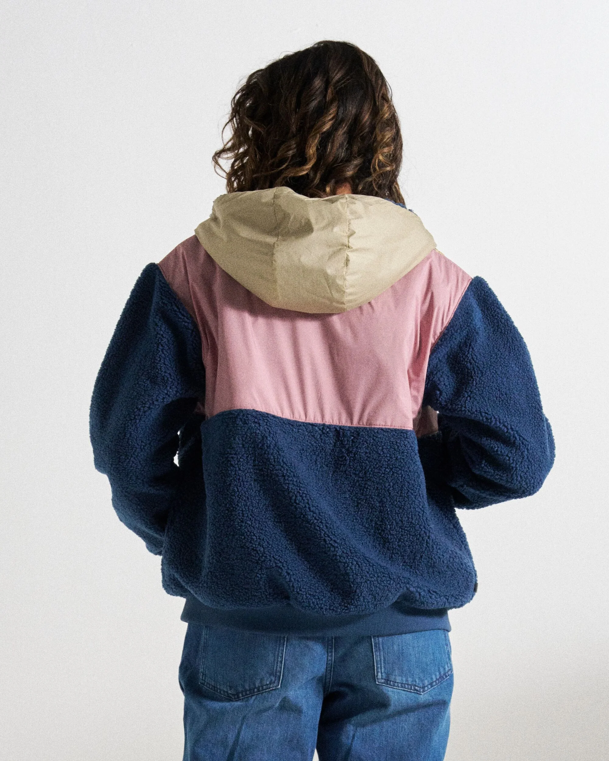 Joy Full Zip Hooded Sherpa Fleece - Dark Denim/Feather - Image 6