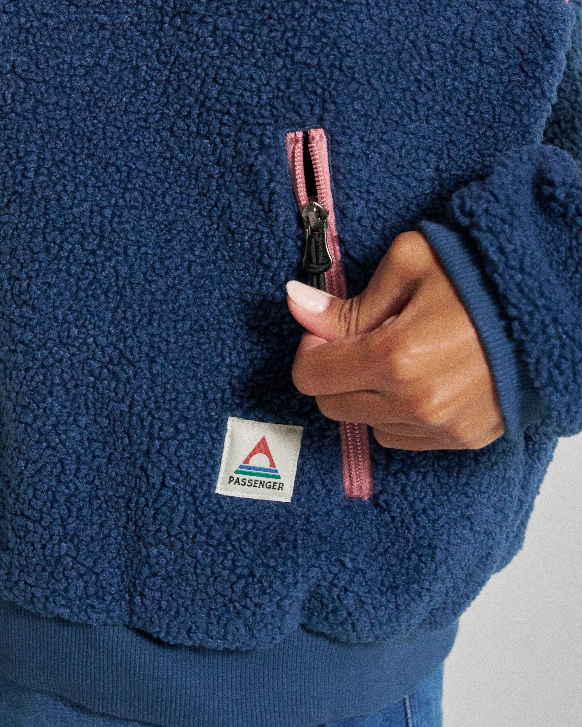 Joy Full Zip Hooded Sherpa Fleece - Dark Denim/Feather - Image 9