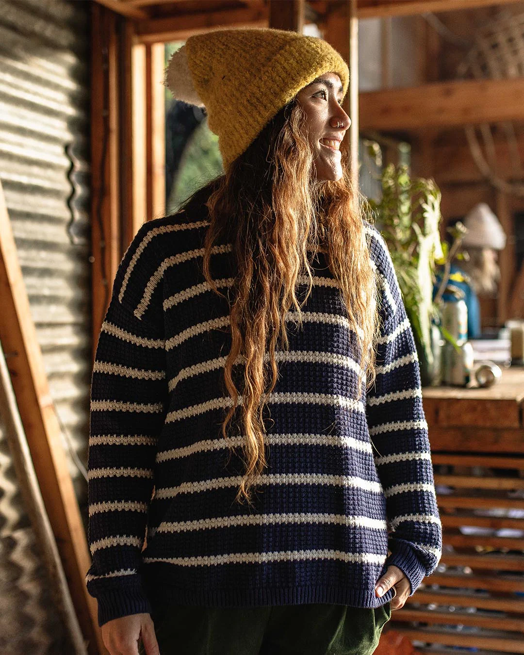 Lakewood Organic Cotton Knitted Jumper - Navy Stripe - Image 2