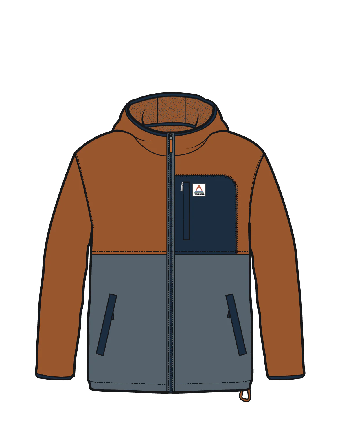 Loch Hooded Polar Fleece - Sunset Orange/Storm Grey - Image 9