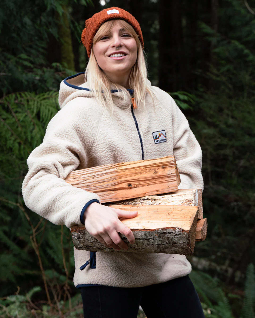 Maine Hooded Recycled Sherpa Fleece - Oatmeal - Image 4