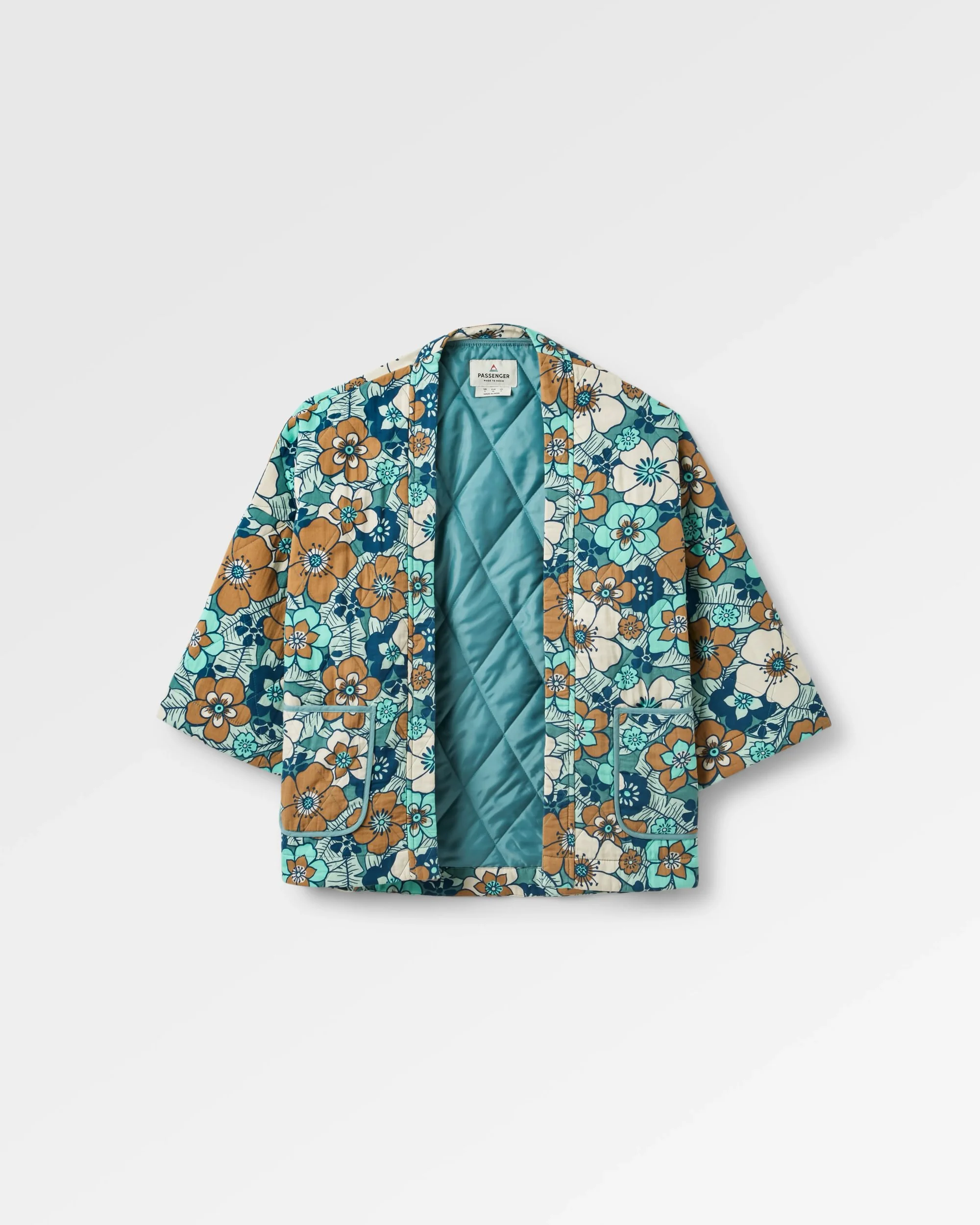 Mira Organic Cotton Quilted Overshirt - Vintage Floral Aqua - Image 2