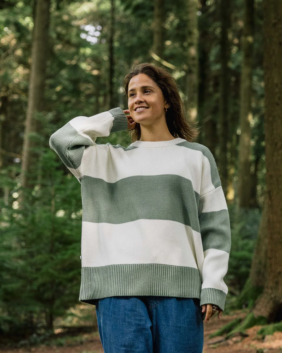 Moments Oversized Organic Knitted Jumper - Pistachio Stripe - Image 3