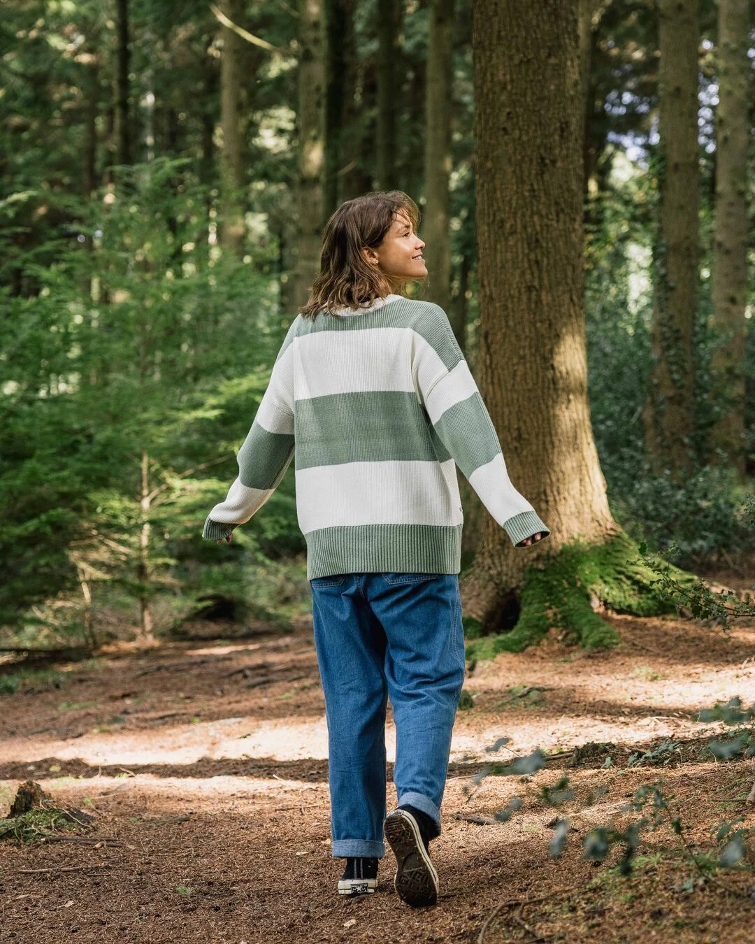 Moments Oversized Organic Knitted Jumper - Pistachio Stripe - Image 4
