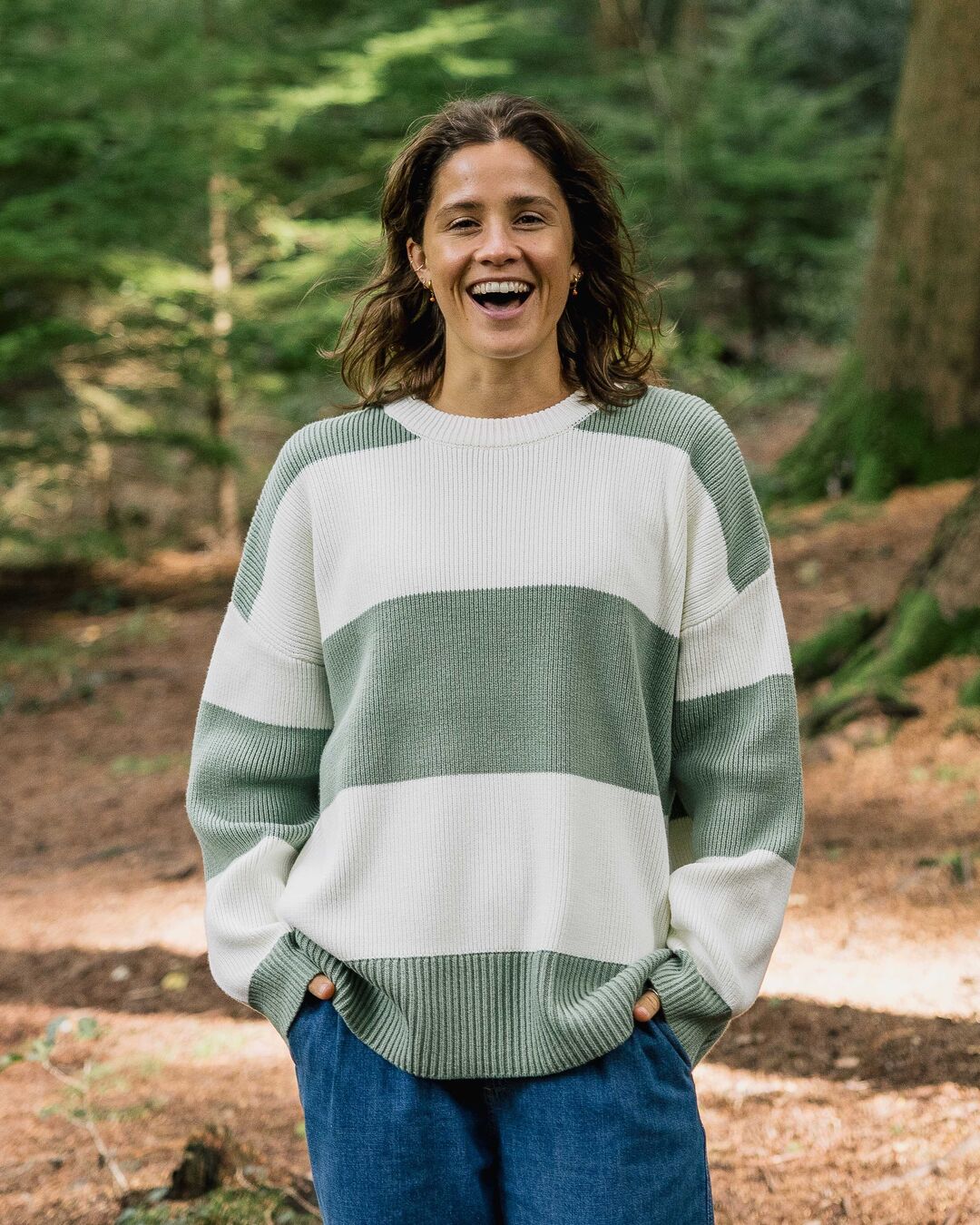 Moments Oversized Organic Knitted Jumper - Pistachio Stripe - Image 5