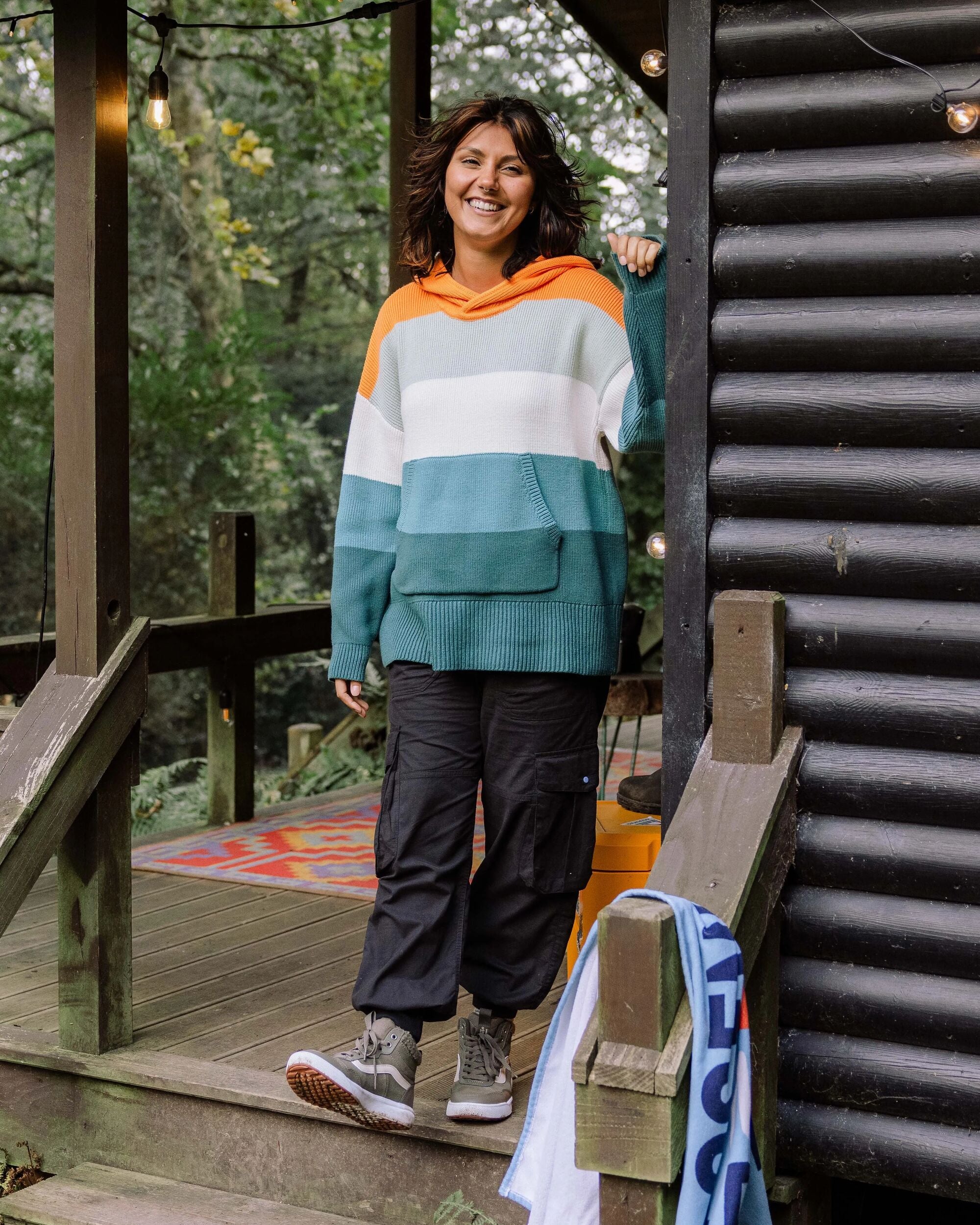 Moments Oversized Organic Cotton Knitted Hoodie - Multi Stripe - Image 3