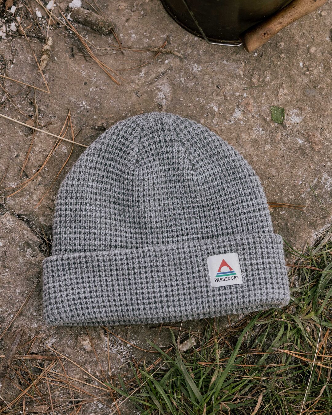 Moss Double Layer Waffle Beanie - Grey Marl - Image 2