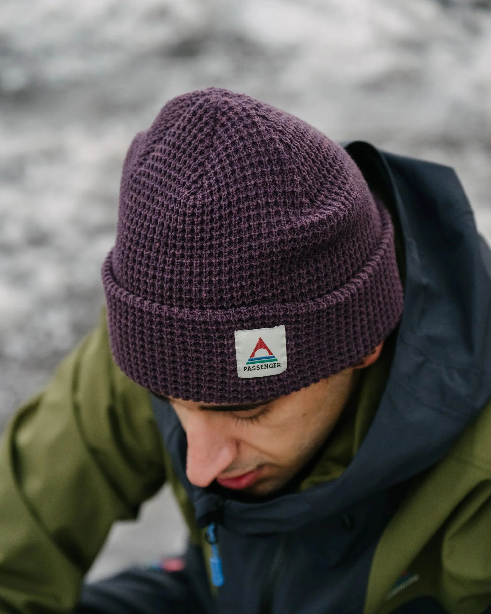 Moss Double Layer Waffle Beanie - Deep Plum - Image 2