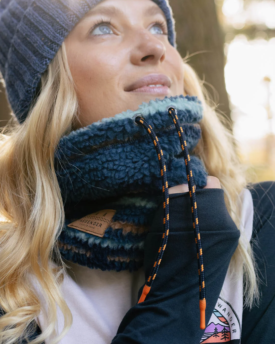 Mulled Sherpa Fleece Snood - Blue Coral Geo Pattern - Image 5