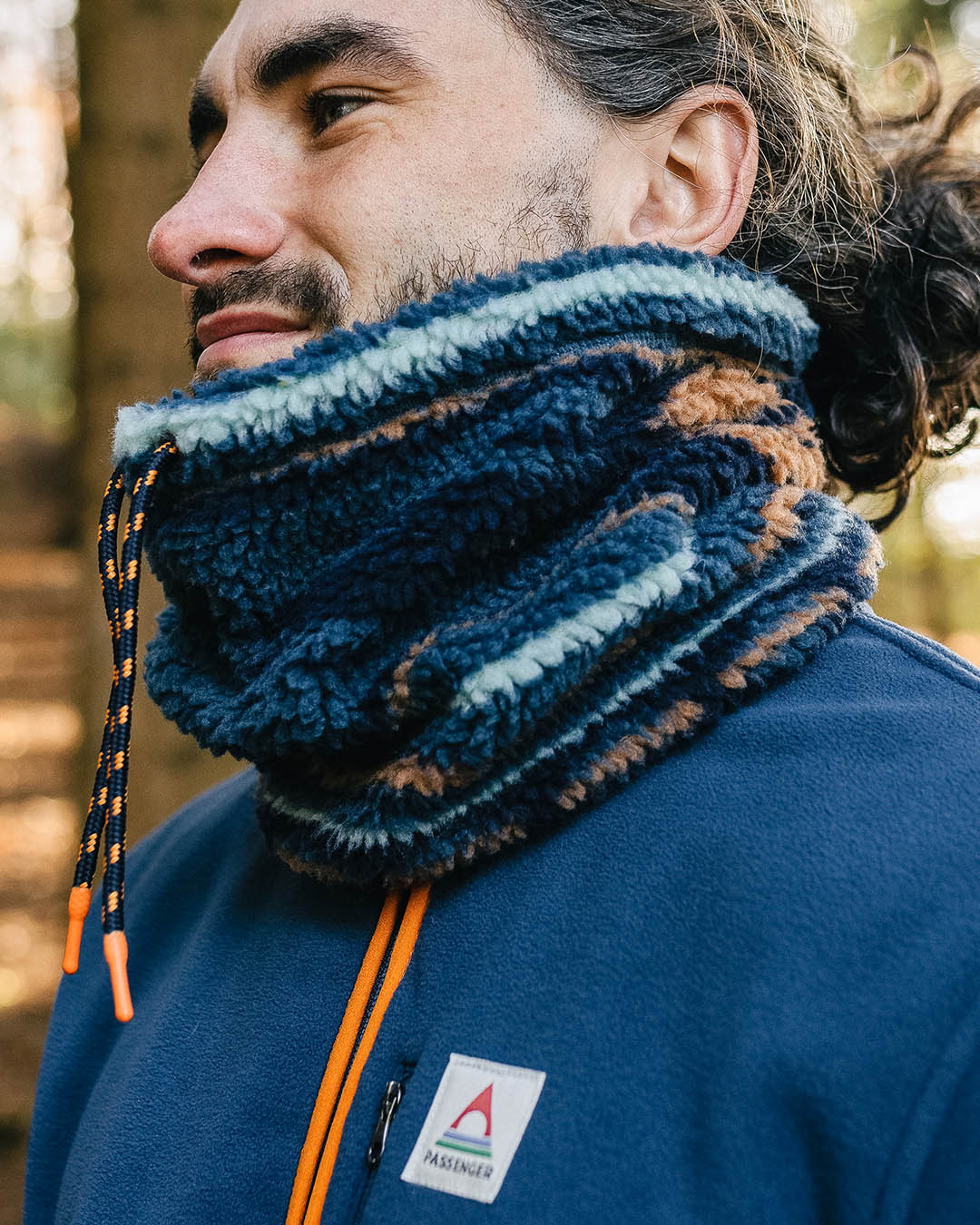 Mulled Sherpa Fleece Snood - Blue Coral Geo Pattern - Image 8