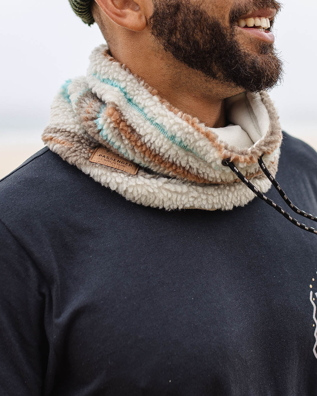Mulled Sherpa Fleece Snood - Warm Ivory Geo Pattern - Image 6