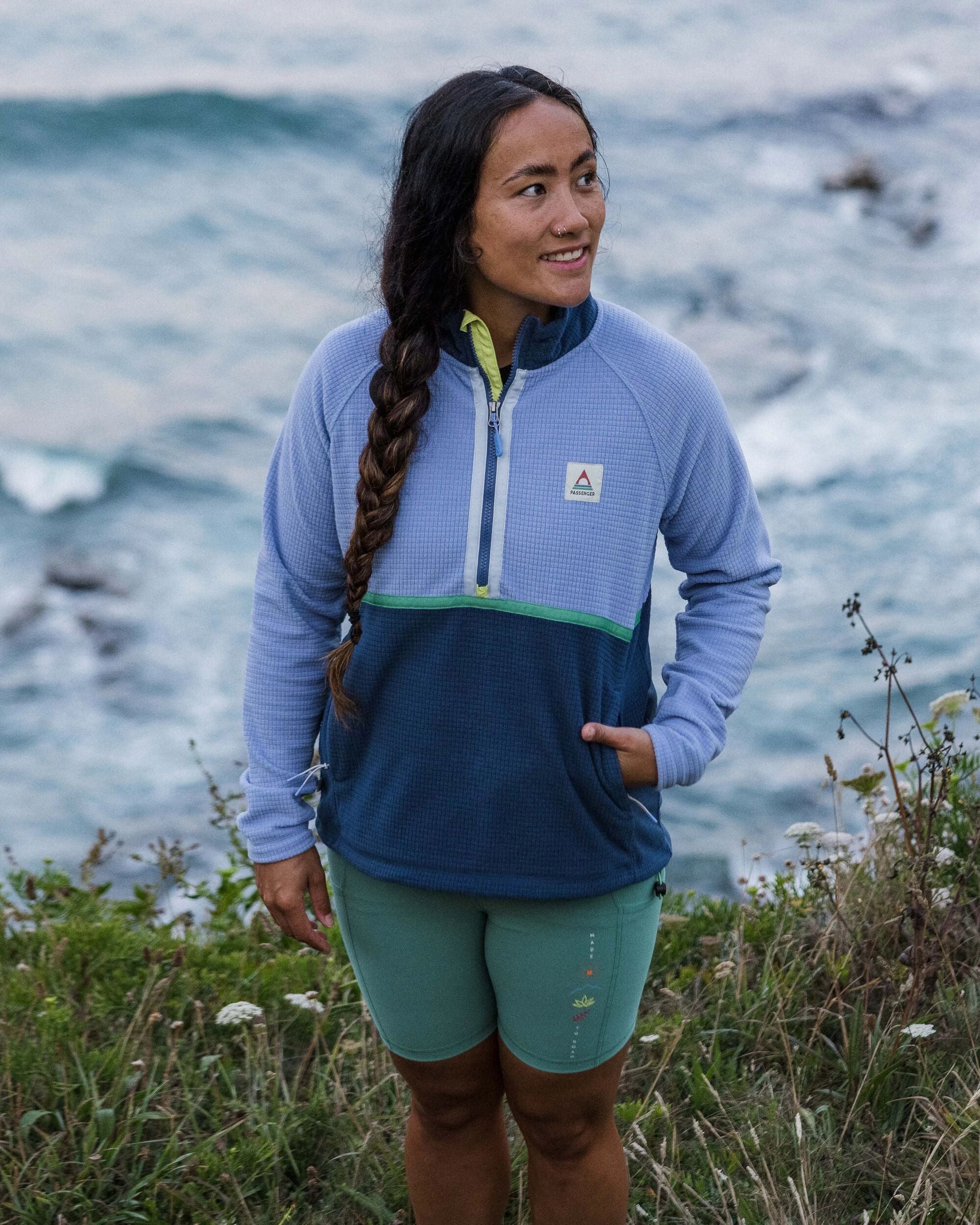 Off Trail Grid Polar Fleece - Cornflower/Dark Denim - Image 3