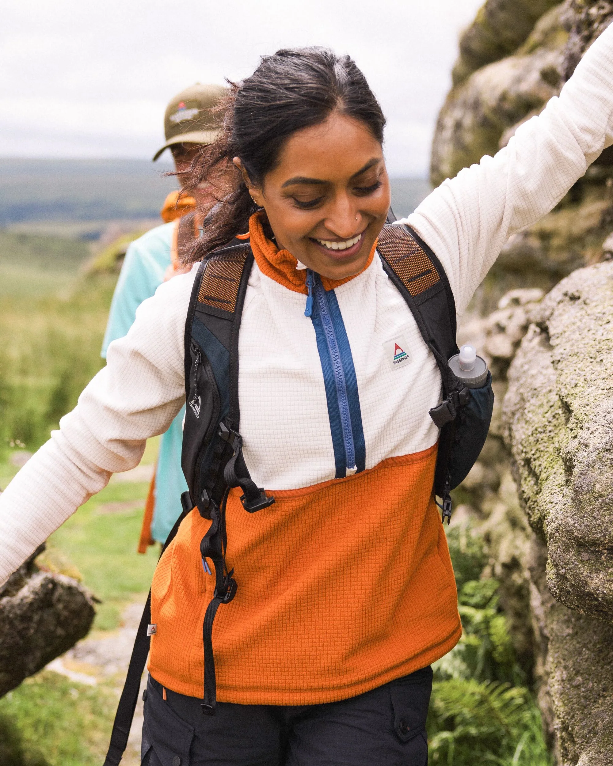 Off Trail Grid Polar Fleece - Birch/Sunset Orange - Image 3