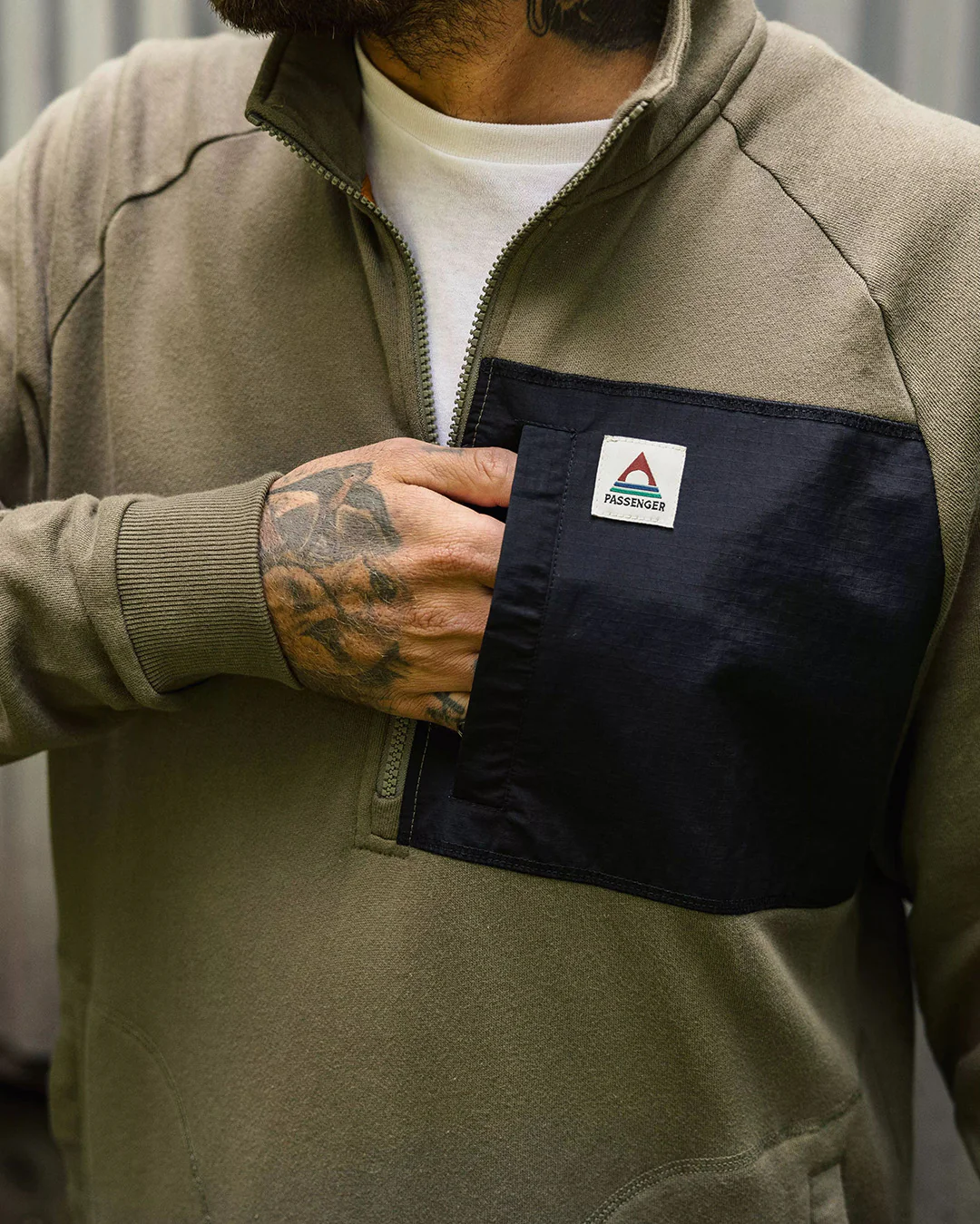Offgrid 1/4 Zip Sweatshirt - Dusty Olive - Image 2