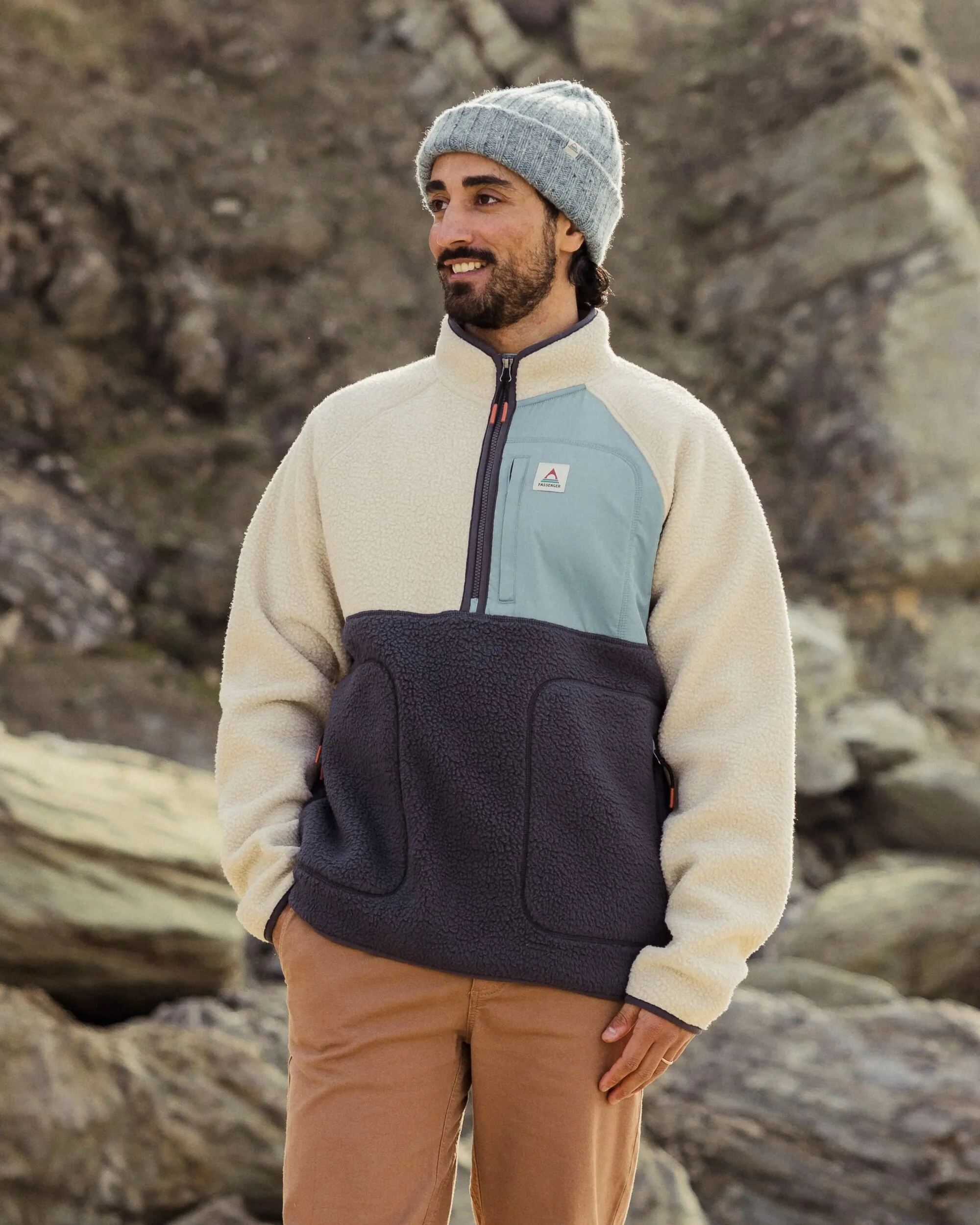 Offgrid 1/2 Zip Sherpa Fleece - Oatmeal/Charcoal - Image 3