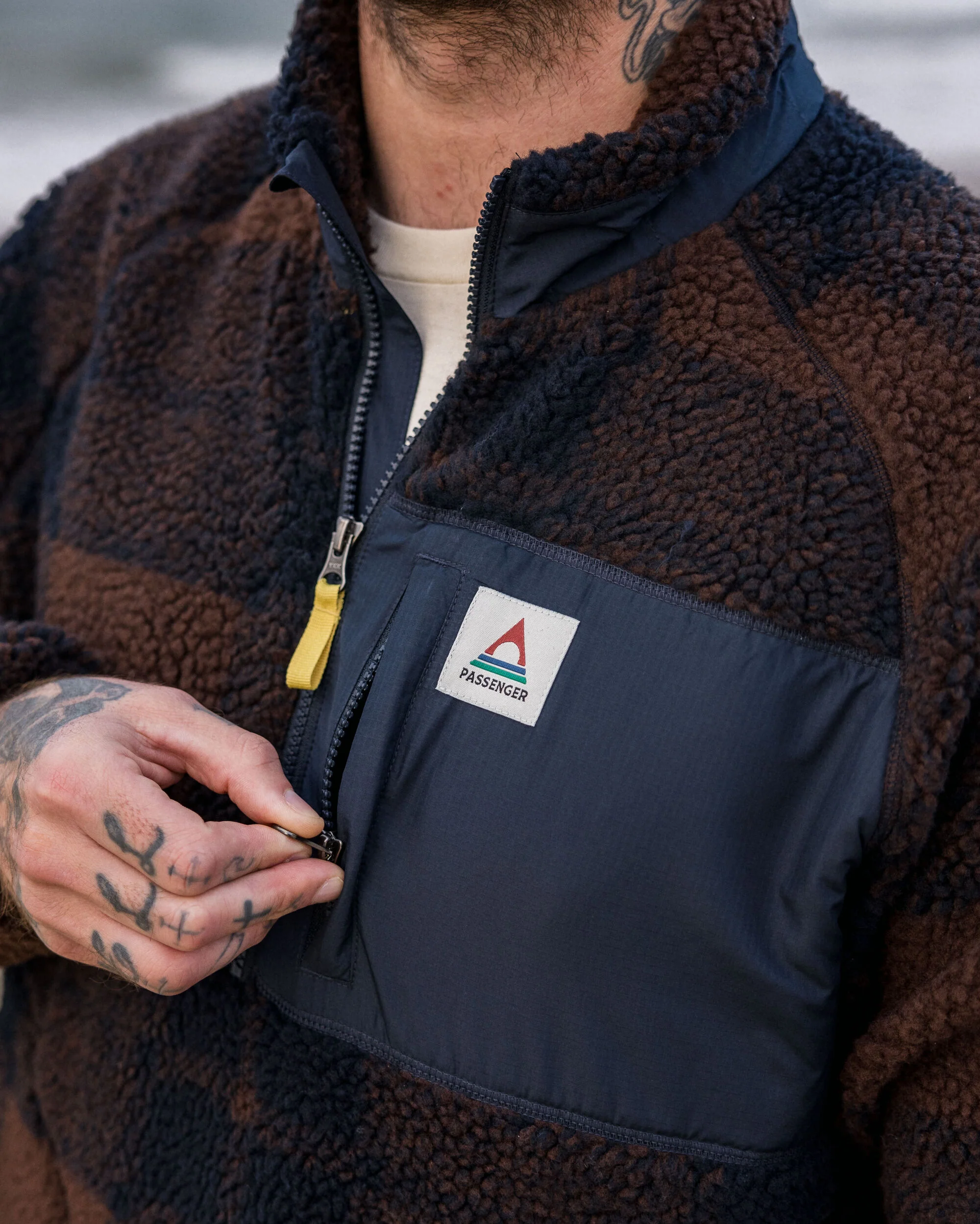 Offroad Sherpa 1/2 Zip Fleece - Chestnut/Deep Navy Check - Image 3