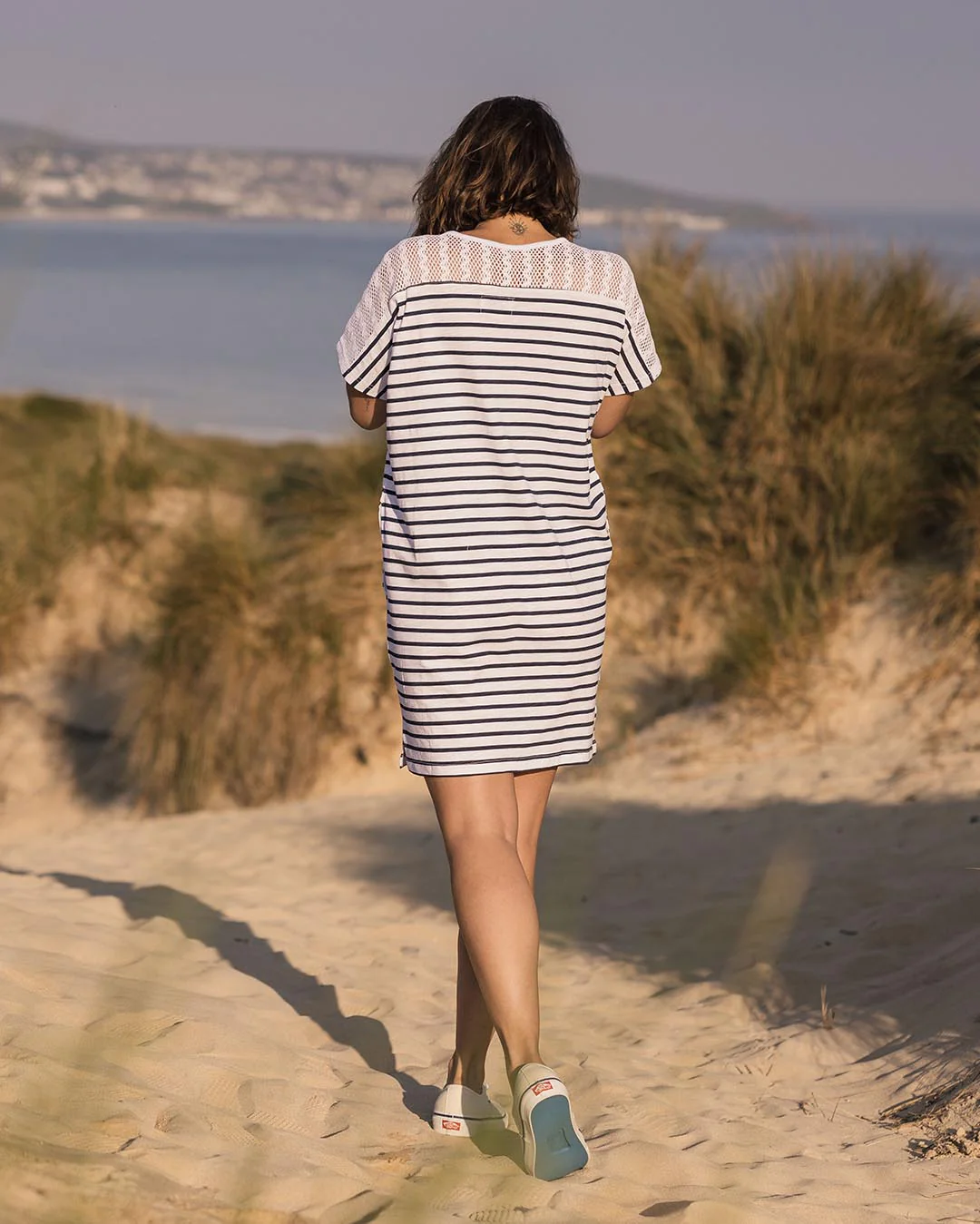 Olive Oversized T-Shirt Dress - Navy Stripe - Image 4