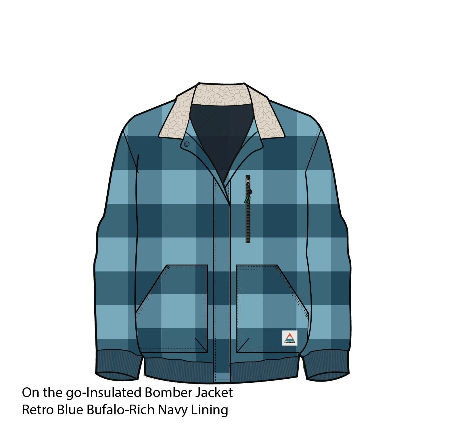 On The Go Insulated Bomber Jacket - Retro Blue Check - Image 5