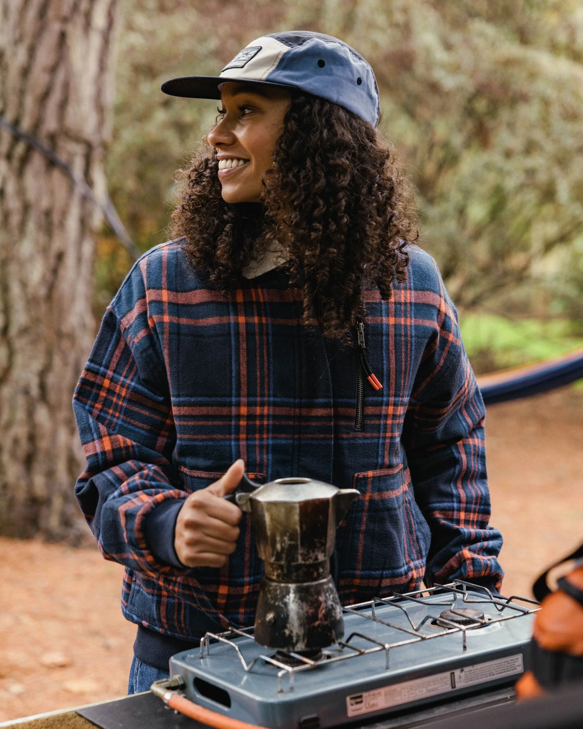 On The Go Insulated Bomber Jacket - Rich Navy/Ember Orange Check - Image 4