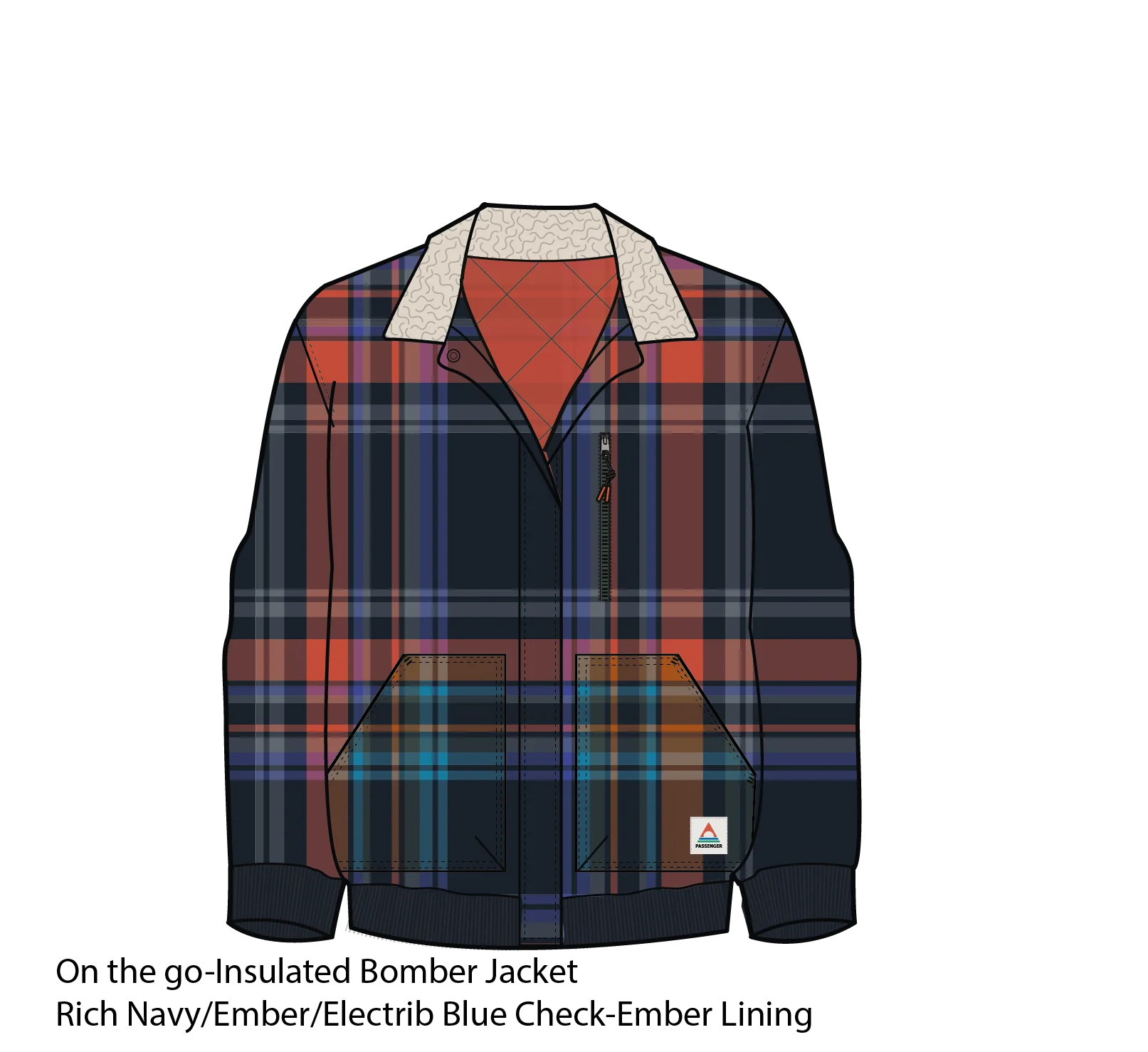 On The Go Insulated Bomber Jacket - Rich Navy/Ember Orange Check - Image 7