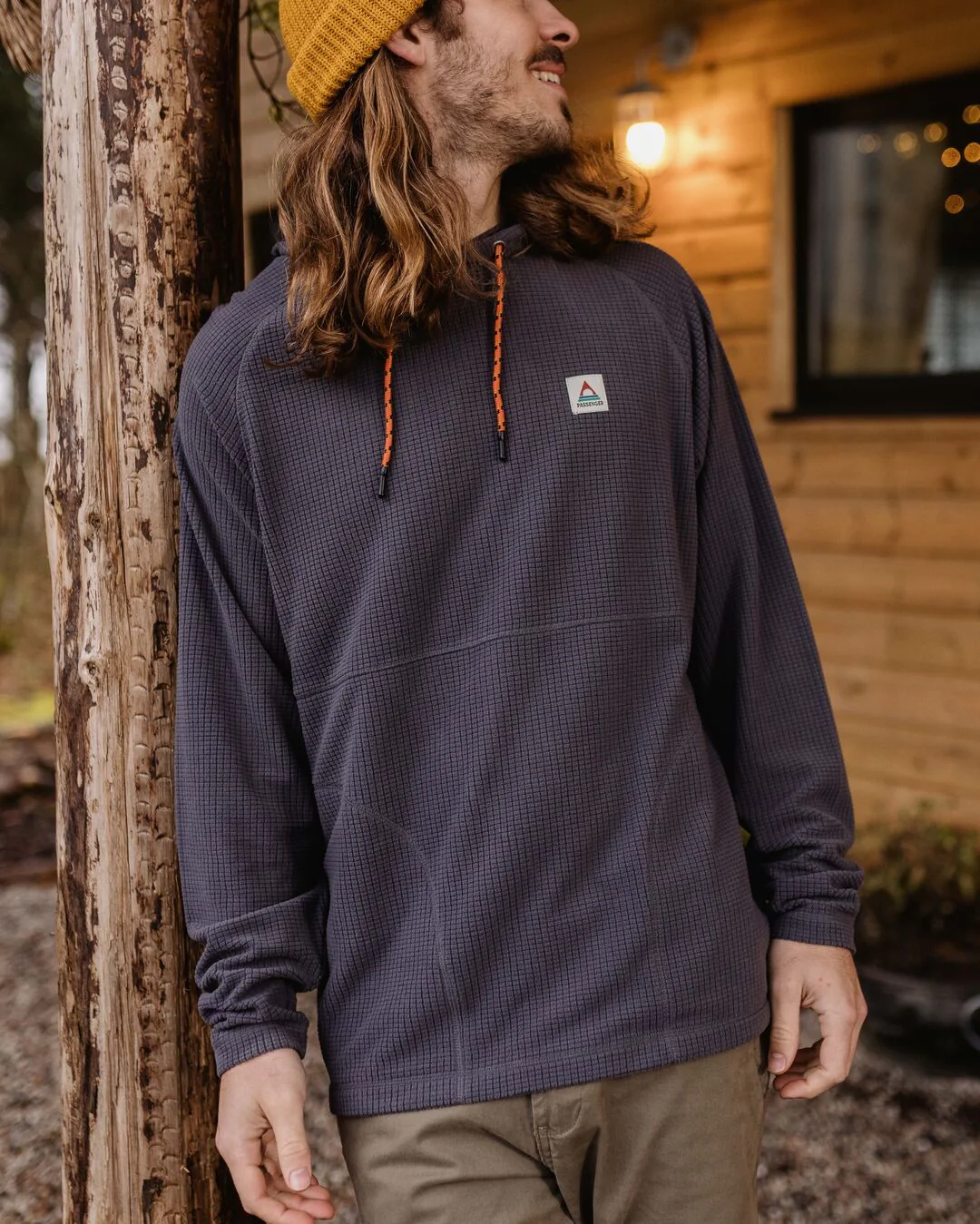 Point Grid Polar Fleece Hoodie - Charcoal - Image 3