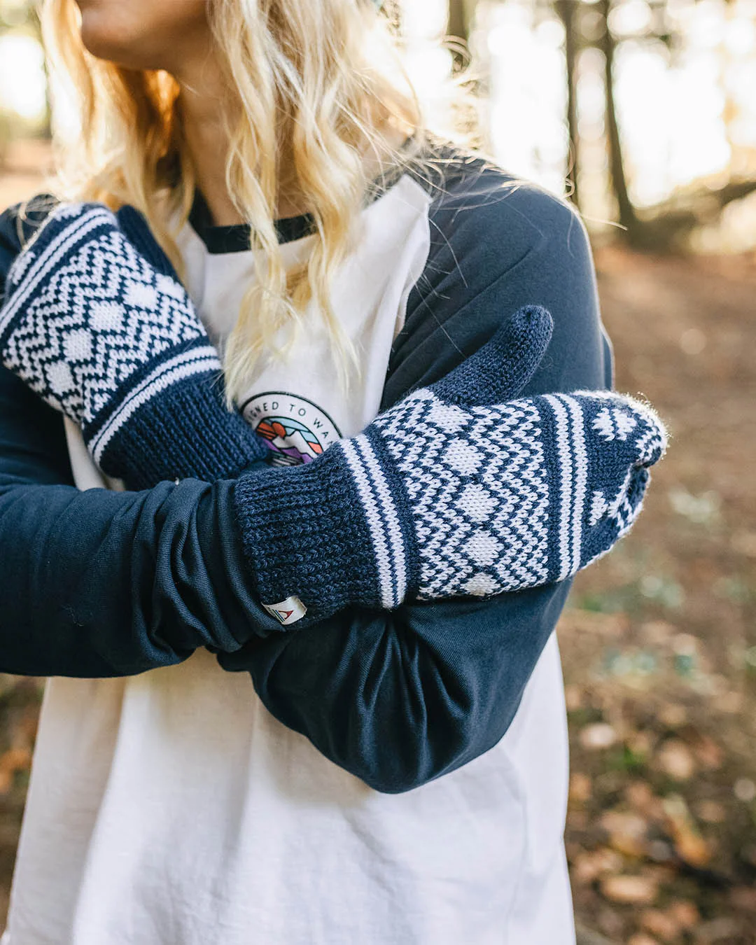 Powder Fleece Lined Acrylic Mittens - Rich Navy - Image 4