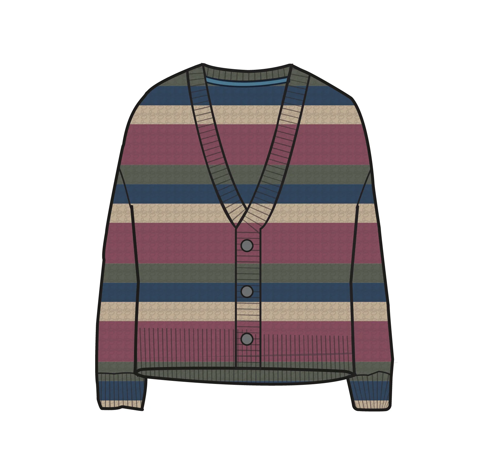 Reflection Open Knit Stripey Cardigan - Dusty Olive Multi Stripe - Image 9