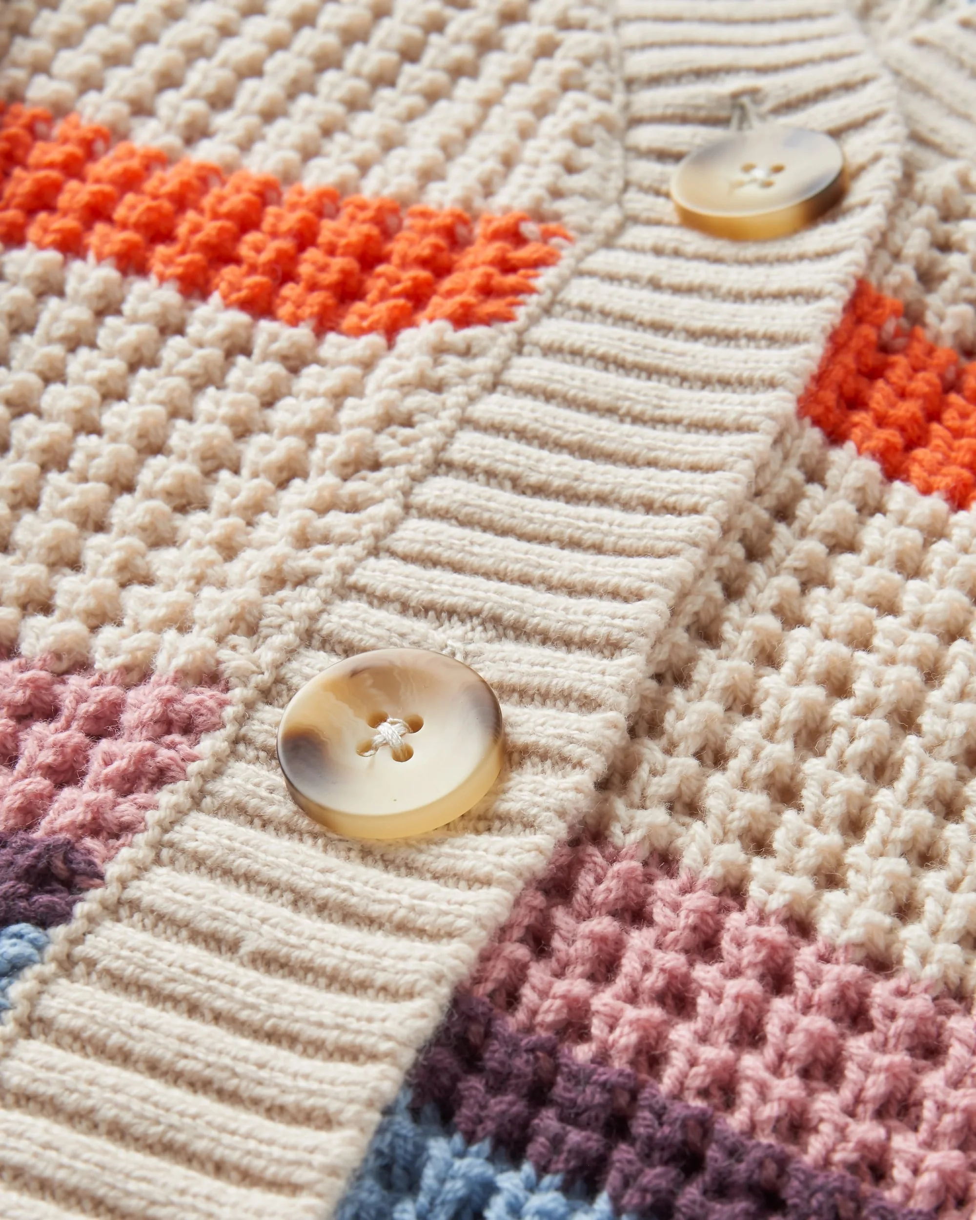 Reflection Open Knit Stripey Cardigan - Multi Vintage White Stripe - Image 7