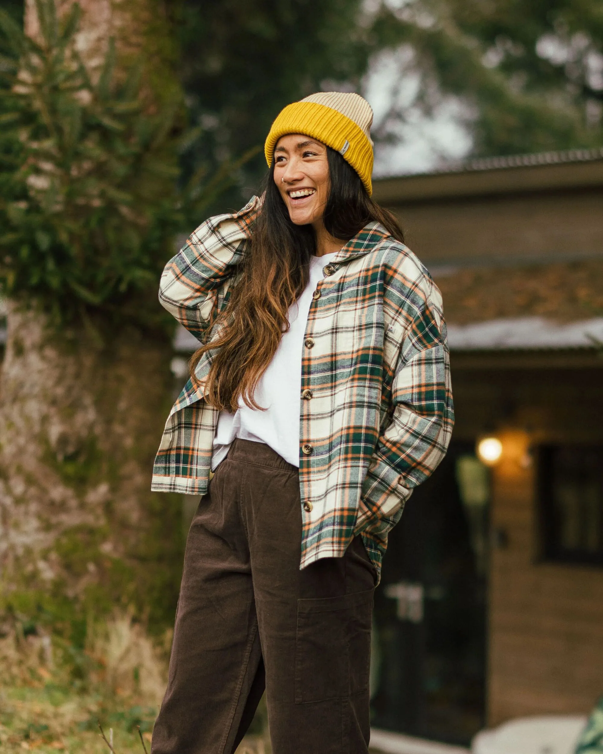Rootsy Organic Cotton LS Shirt - Birch/Rain Forest Check - Image 3