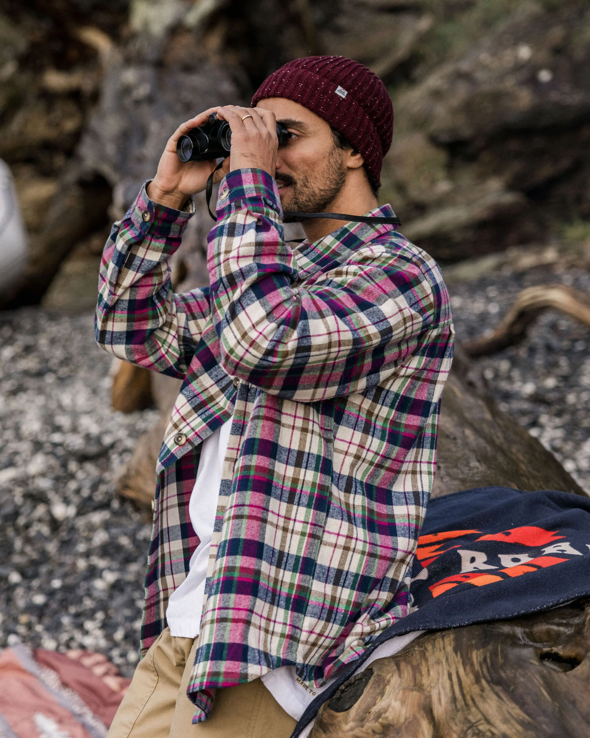 Rustic Organic Cotton Heavyweight Overshirt - Off White Check - Image 5
