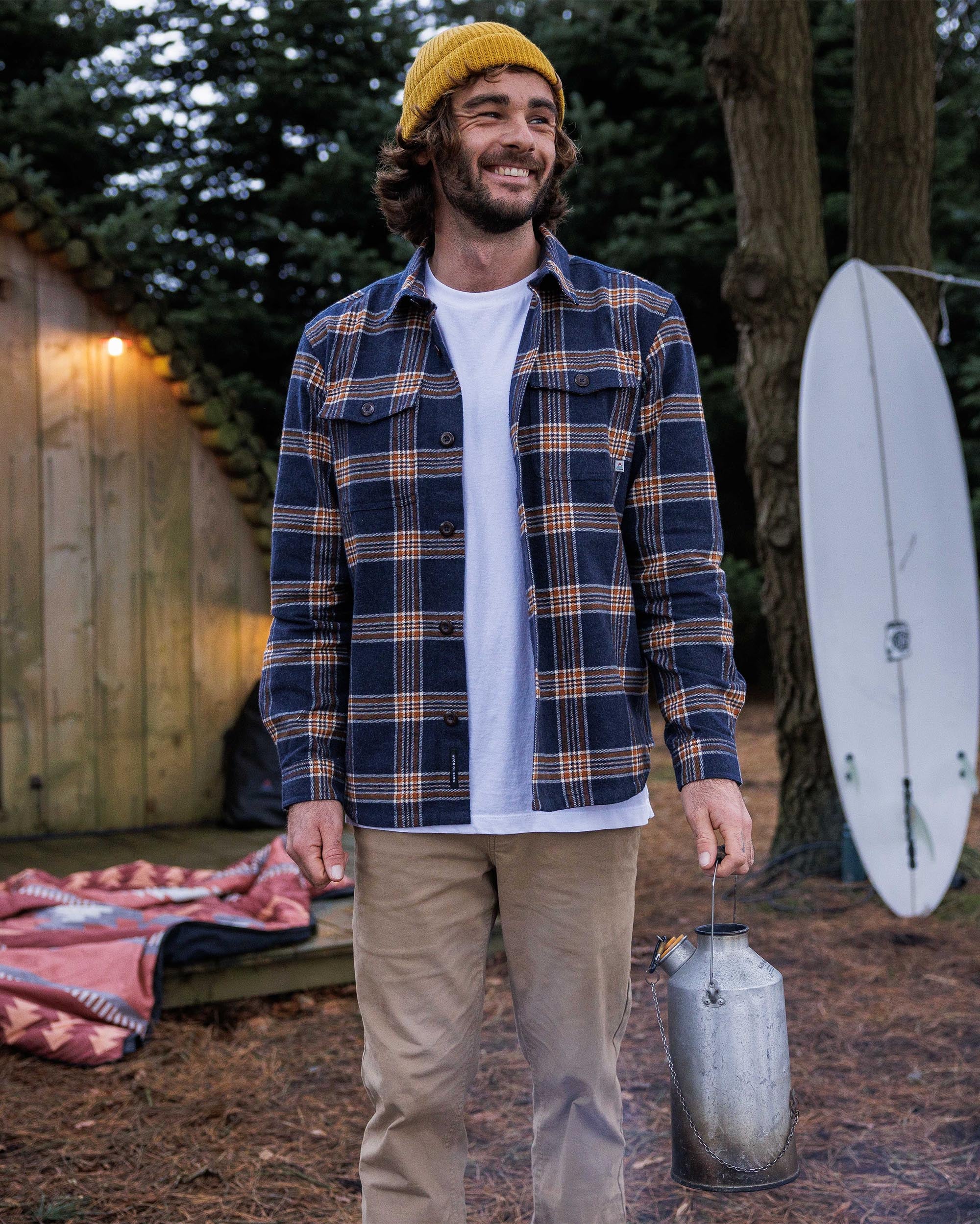 Rustic Organic Cotton Heavyweight Overshirt - Rich Navy Check - Image 6