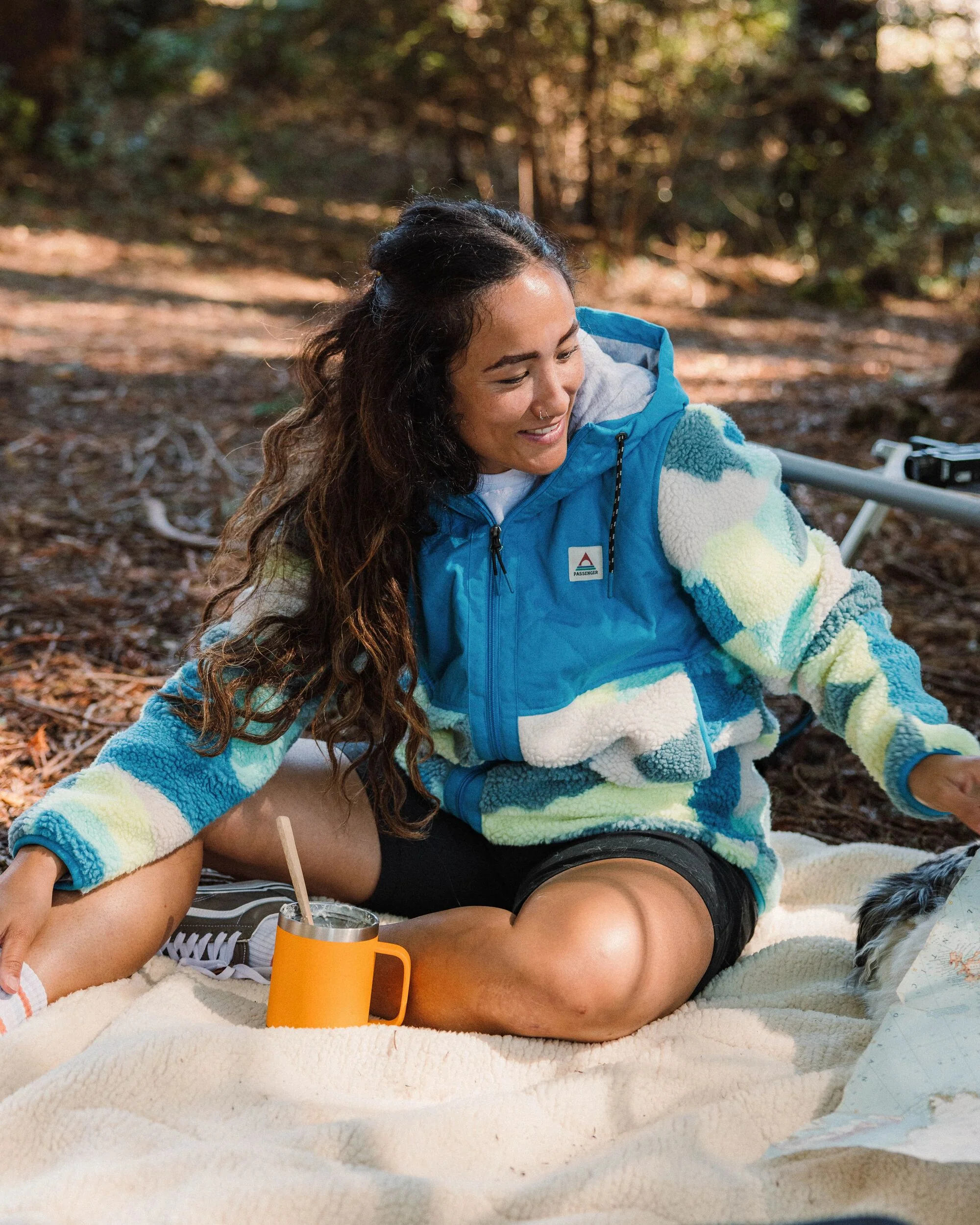 Sefton Deep-Pile Sherpa Full Zip Fleece - Vista Patchwork Aqua - Image 3