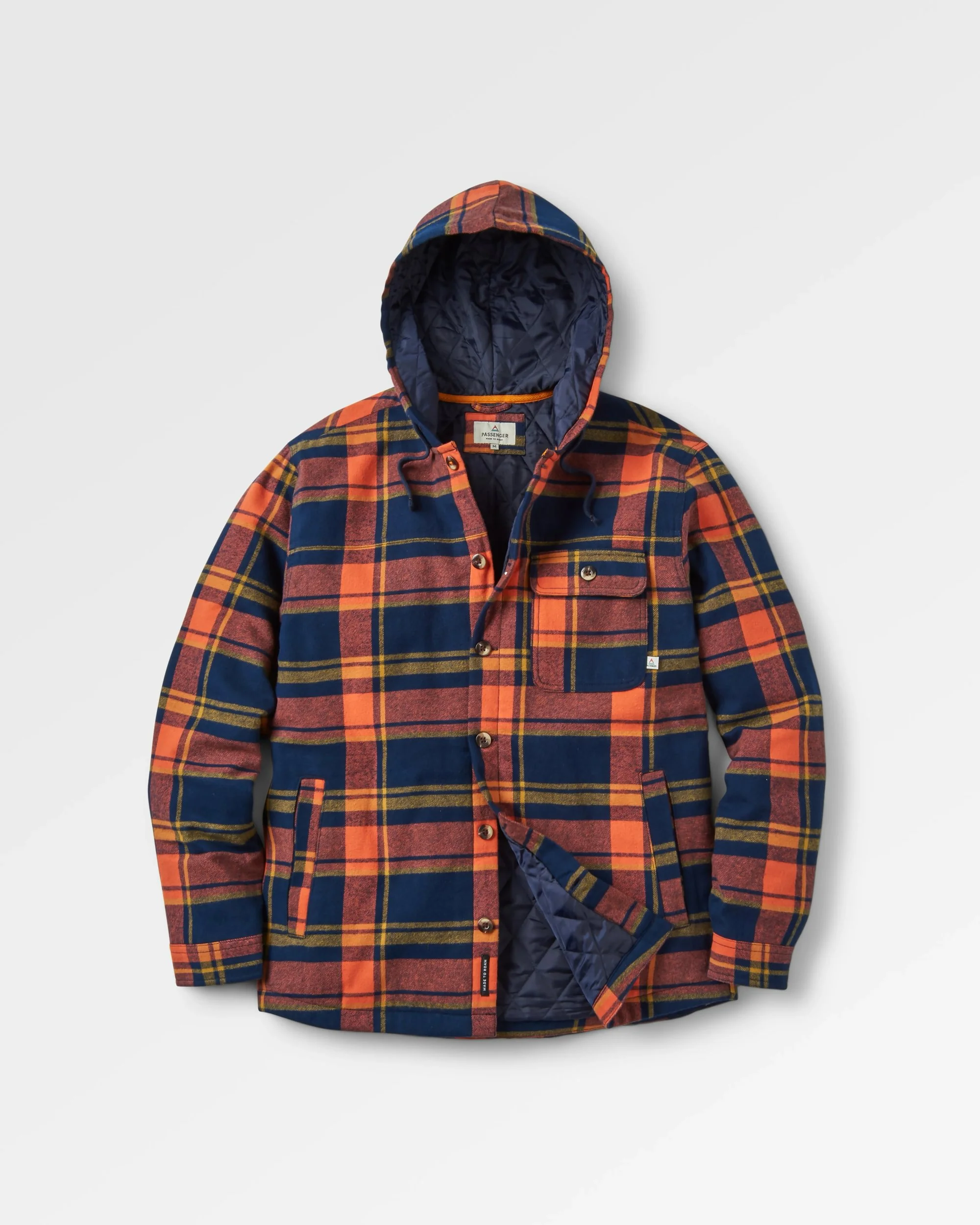 Sherwood Check Hooded Overshirt - Rich Navy/Burnt Orange - Image 2