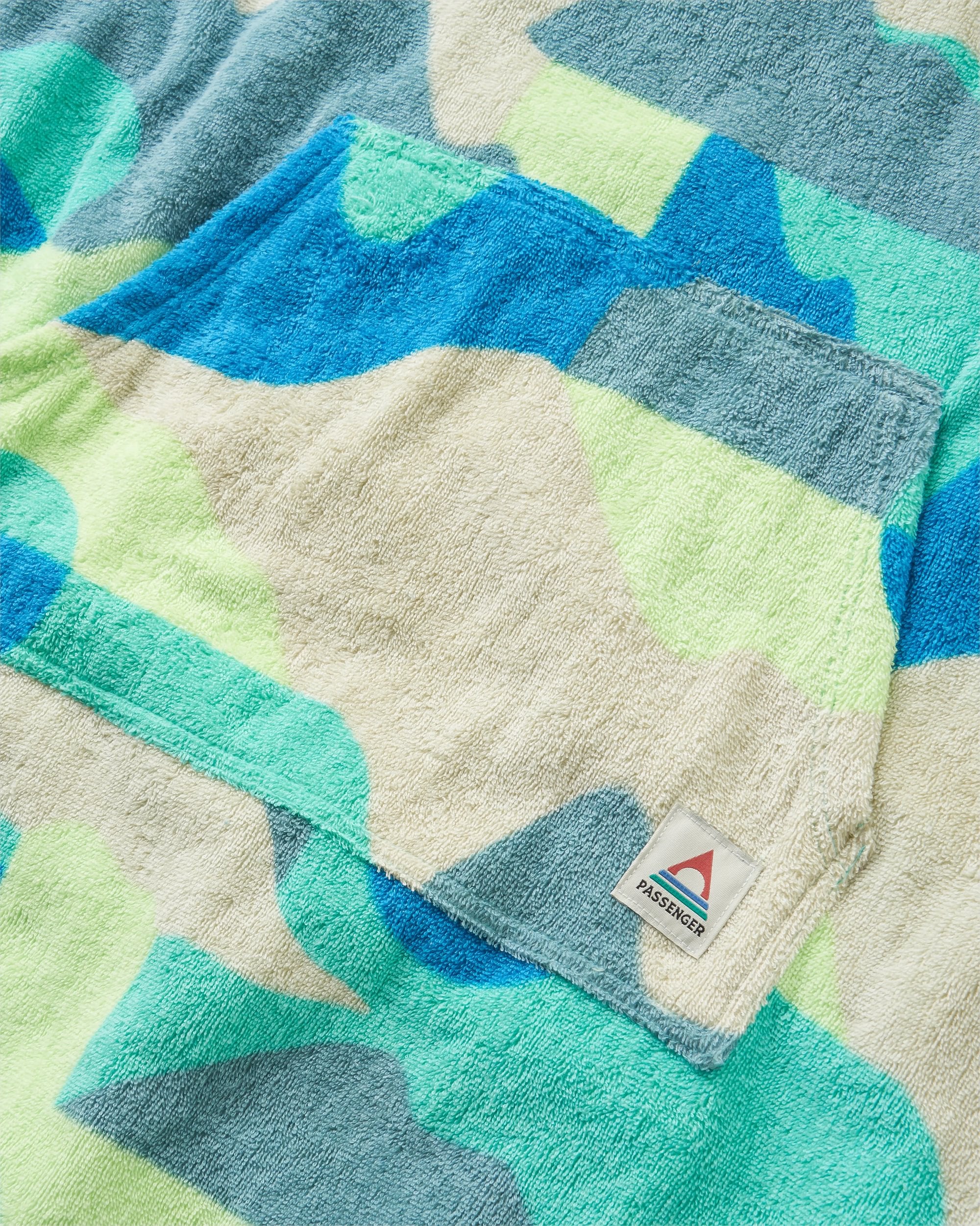 Shoreline Cotton Towel Poncho - Vista Patchwork Aqua - Image 6