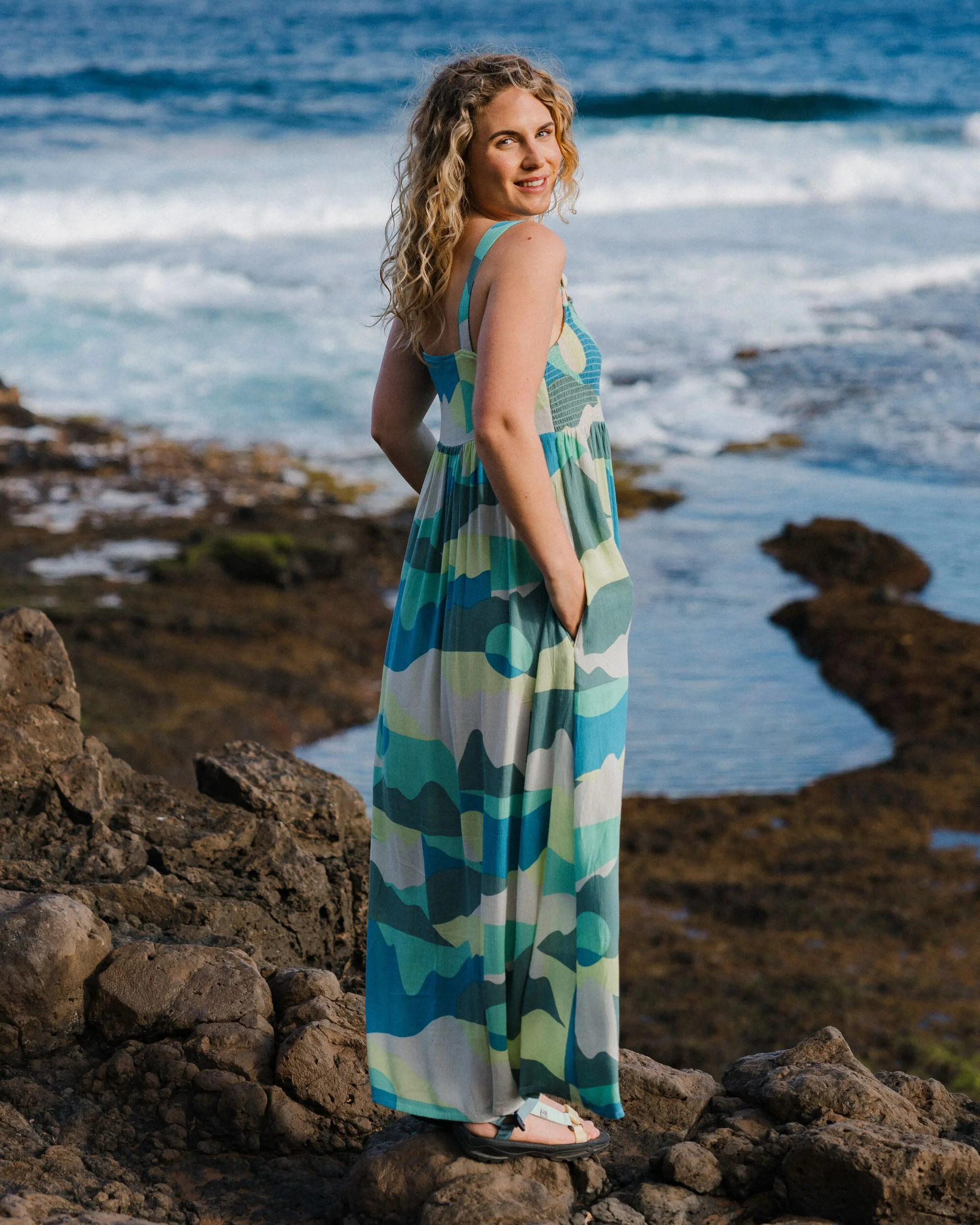 Soleis Woven Maxi Dress - Vista Patchwork Aqua - Image 3